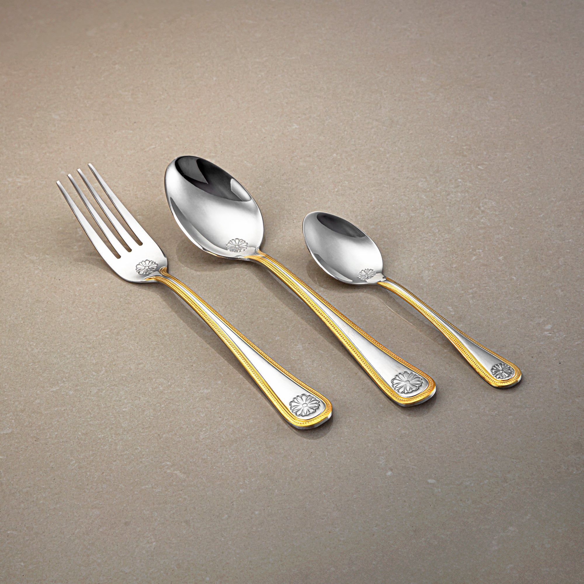 Almarjan Cutlery Set 36 Pieces, Stainless Steel, With Stand, Silver & Gold (CUT0010355) Elegant Cutlery Set