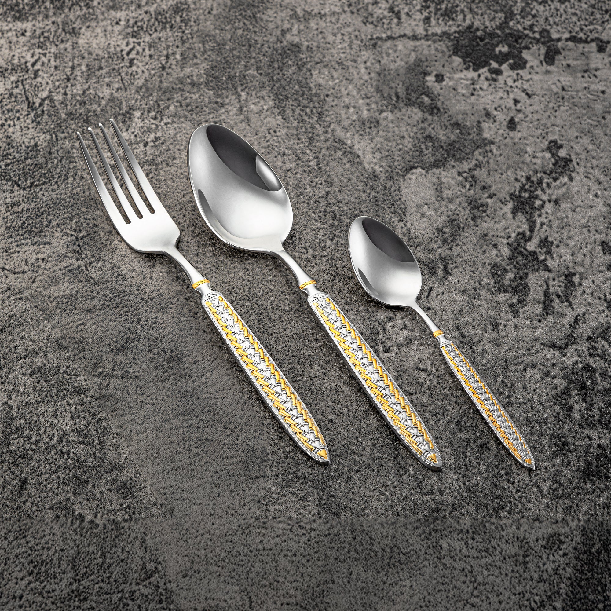 Almarjan Cutlery Set 36 Pieces, Stainless Steel, With Stand, Silver & Gold (CUT0010444) Elegant Cutlery Set