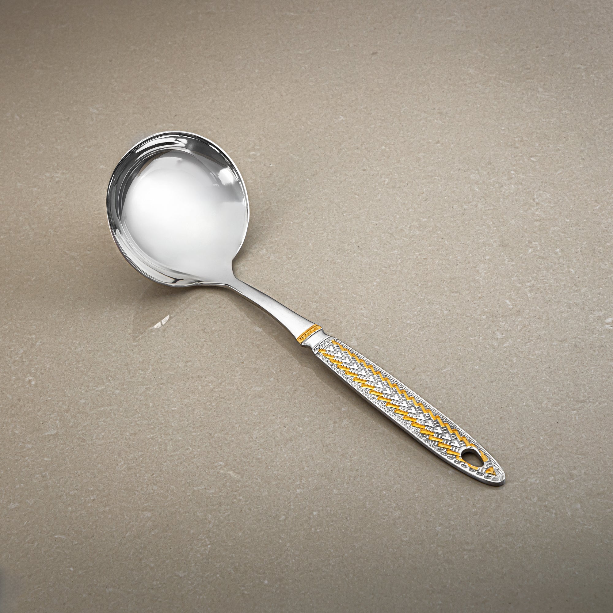 Almarjan Small Soup Ladle, Stainless Steel, Silver & Gold (CUT0010492) Elegant Flatware