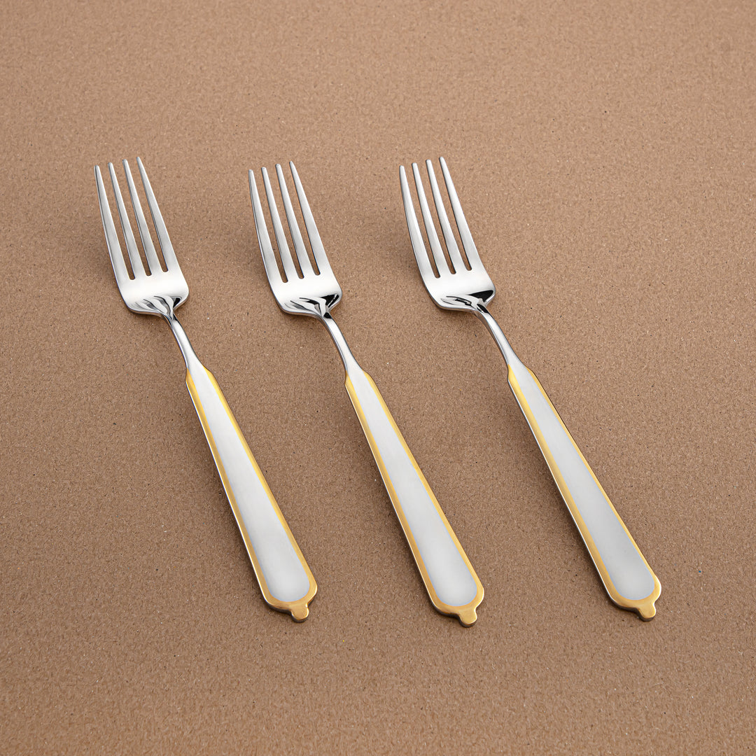 Almarjan 3-Piece Stainless Steel Dinner Fork Set – Mirror Finish, Silver & Gold CUT1620034