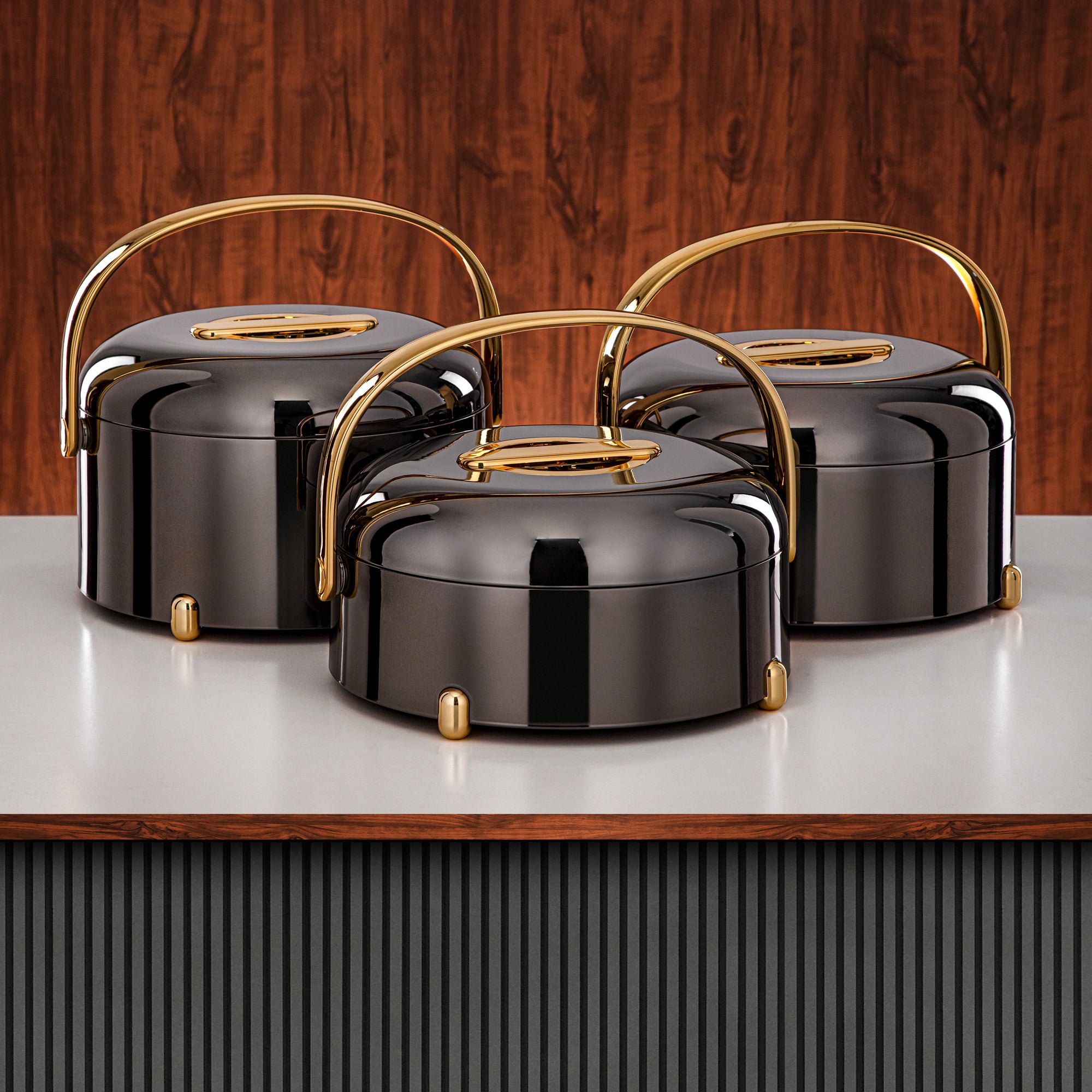 المرجان حرارات طقم من 3 قطع باللون الأسود الذهبي (EM-250/350/450 GBL/G)