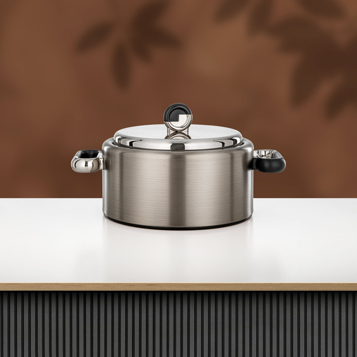Almarjan 2 Pieces Hot Pot Set, Brushed Matt Nickel & Matt Black