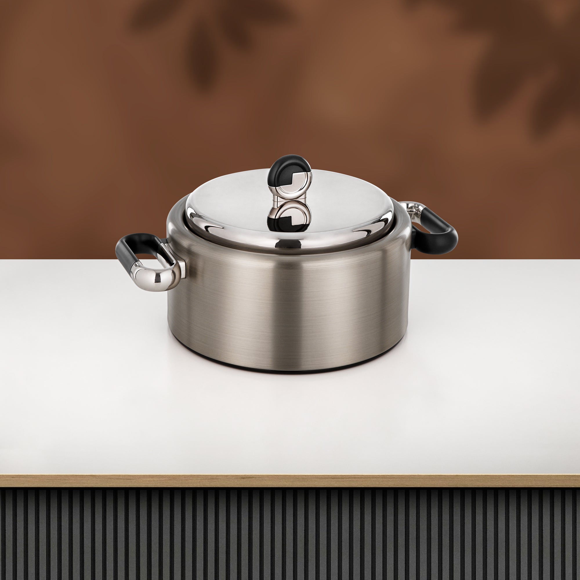 Almarjan 2 Pieces Hot Pot Set, Brushed Matt Nickel & Matt Black