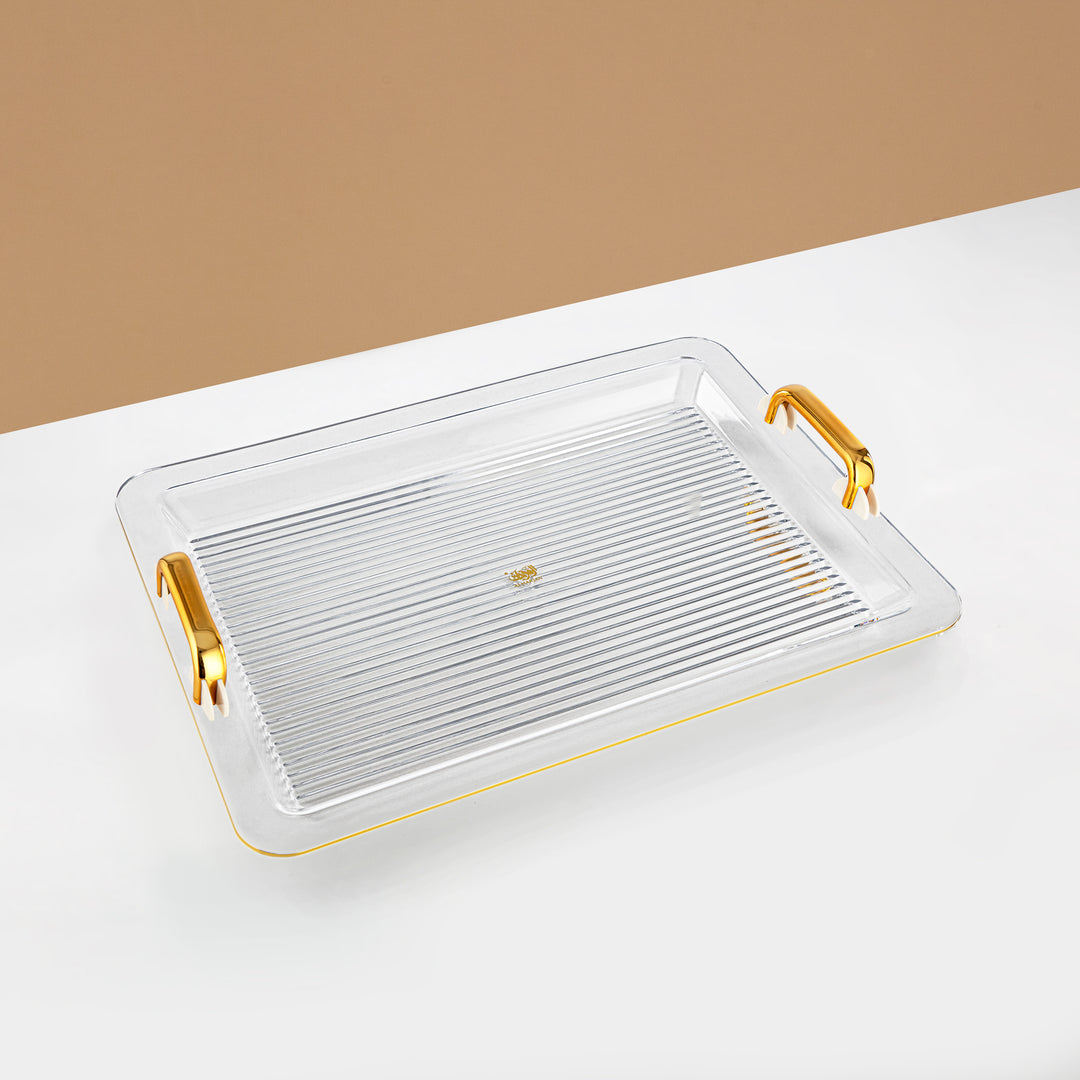 Almarjan Serving Tray 55CM, Acrylic, Gold & Ivory Handle (FB06-550 IV/G) Ramadan Serveware