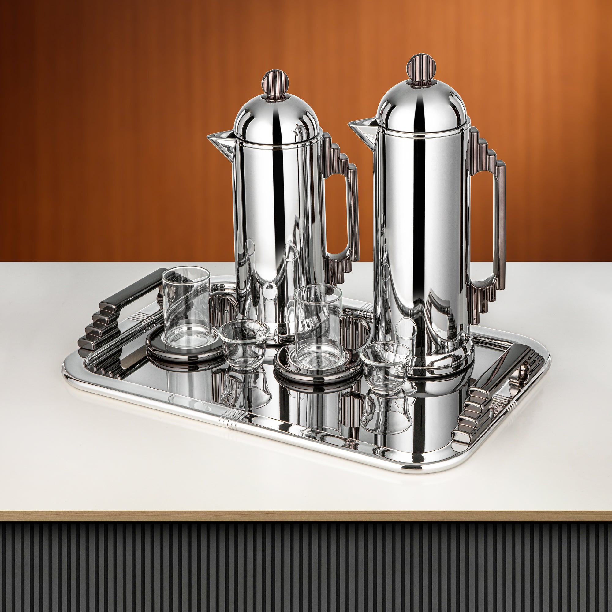 طقم شاي وقهوة المرجان ٢١ قطعة فضي وأسود غن بلاك