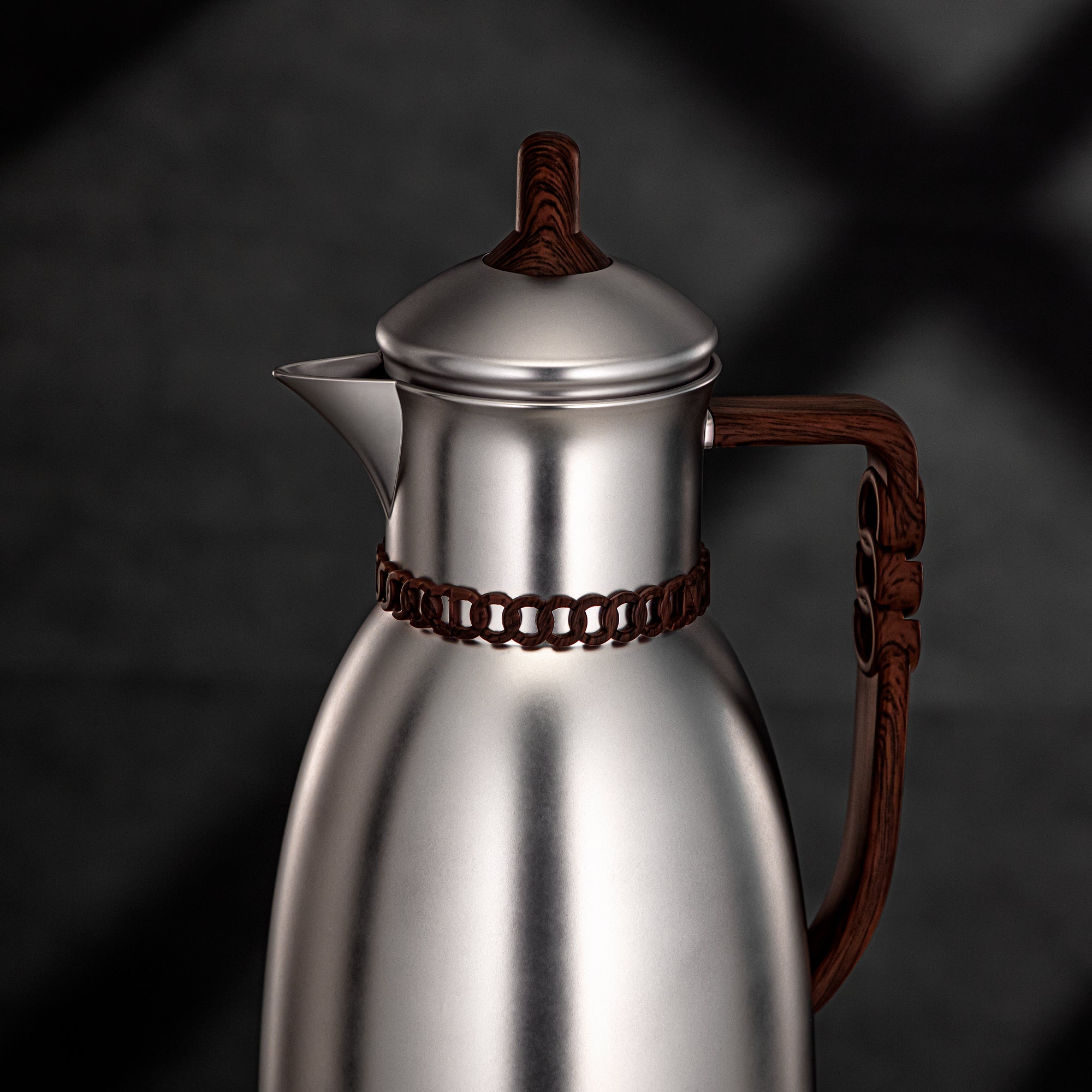 طقم ترامس المرجان 0.7 لتر و1 لتر بلمسة نيكل غير لامع وخشب داكن