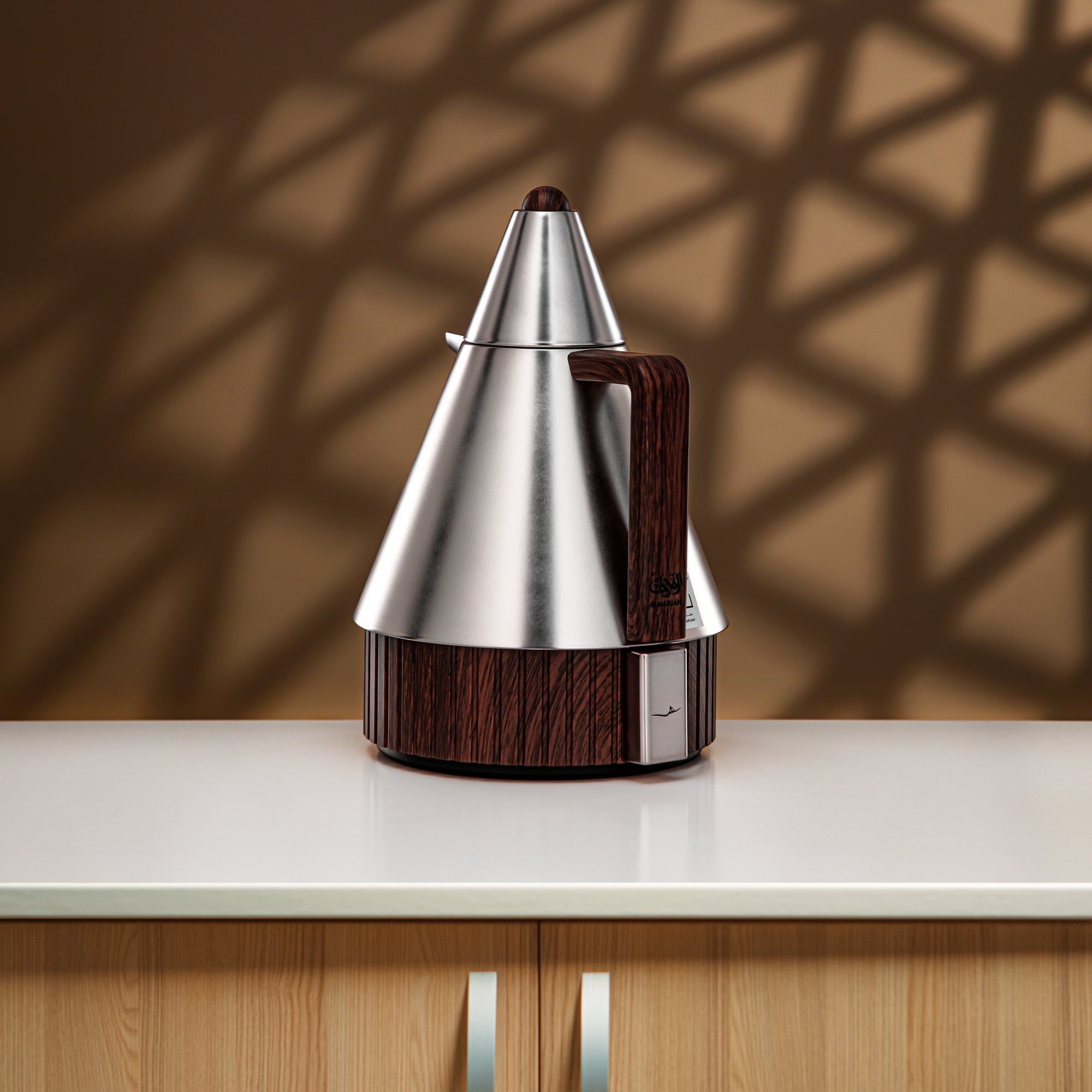 Almarjan Vacuum Flask Set 1L + 1L Matt Nickel & Dark Wood