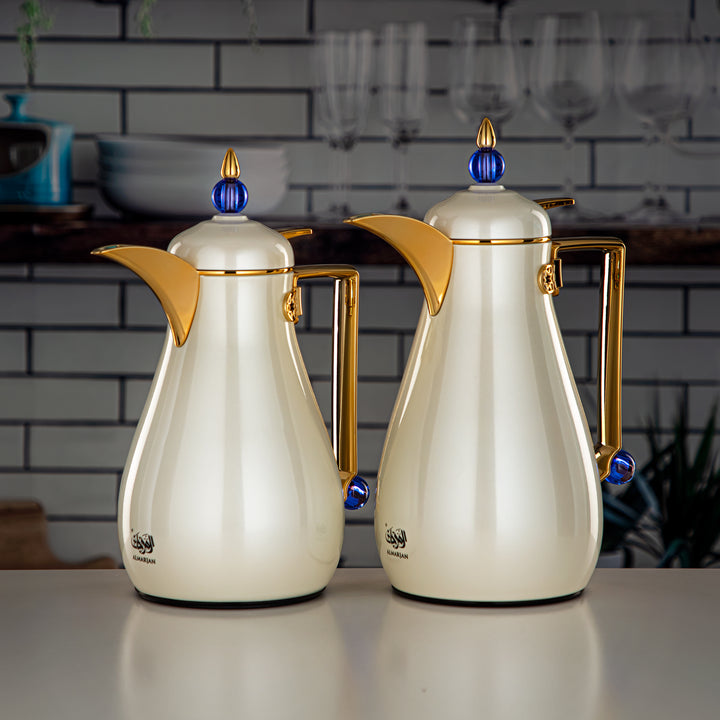 Almarjan 2 Pieces Vacuum Flask Set Pearl White & Gold - FG803-070/100 NV/PW