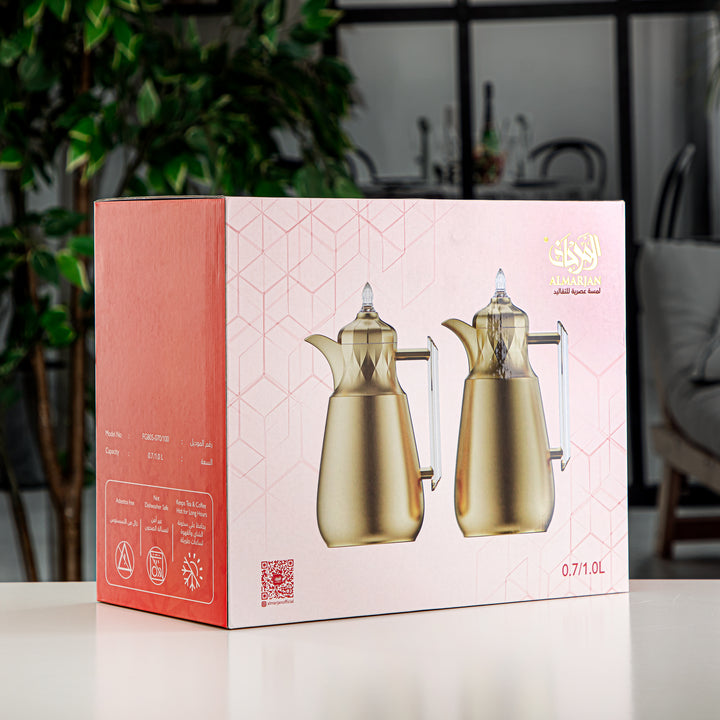 Almarjan 2 Pieces Vacuum Flask Set Matte Gold & Frost - FG805-070/100 MG/FA