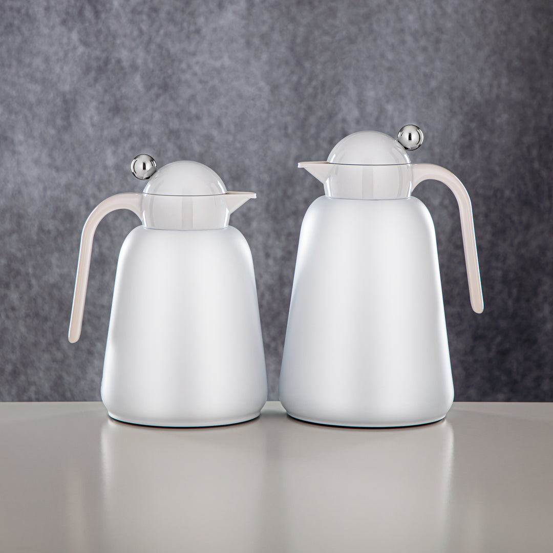 Almarjan Vacuum Flask Set - 1L + 1.5L, White & Silver (FG807-100/150 C/PW) - Modern Vacuum Flask