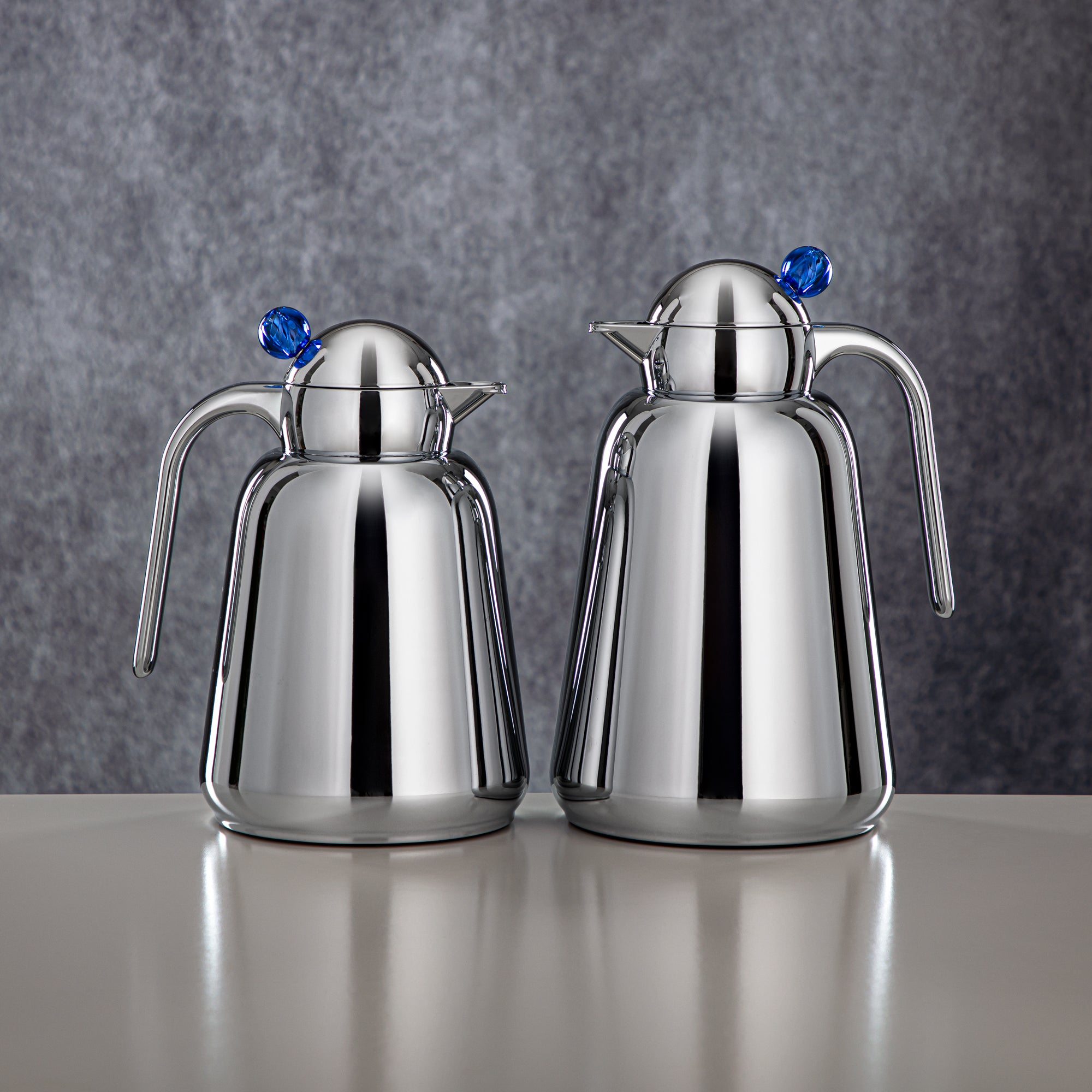 Almarjan Vacuum Flask Set - 1L + 1.5L, Navy & Silver (FG807-100/150 NV/C) - Modern Vacuum Flask