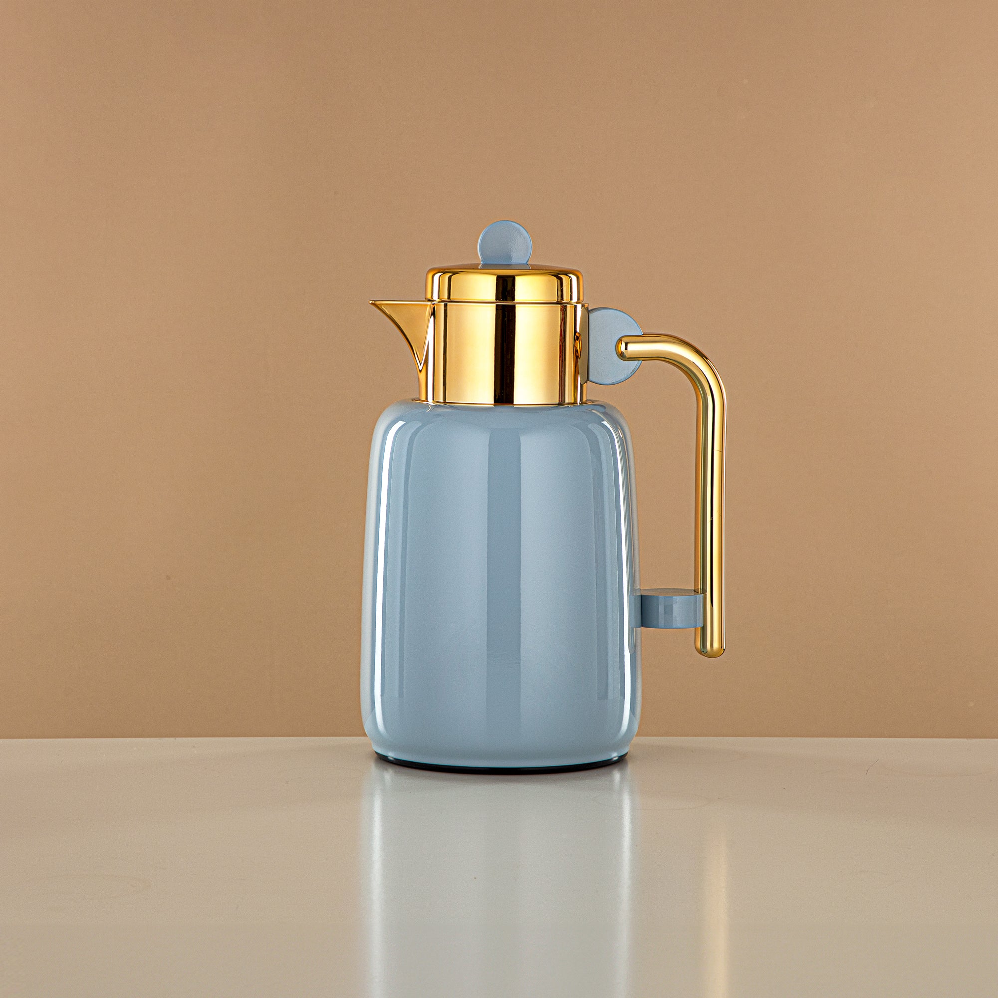 Almarjan Vacuum Flask Set - 0.7L + 1L, Baby Blue & Gold (FG808-070/100 HB/G) - For Serving Tea & Coffee