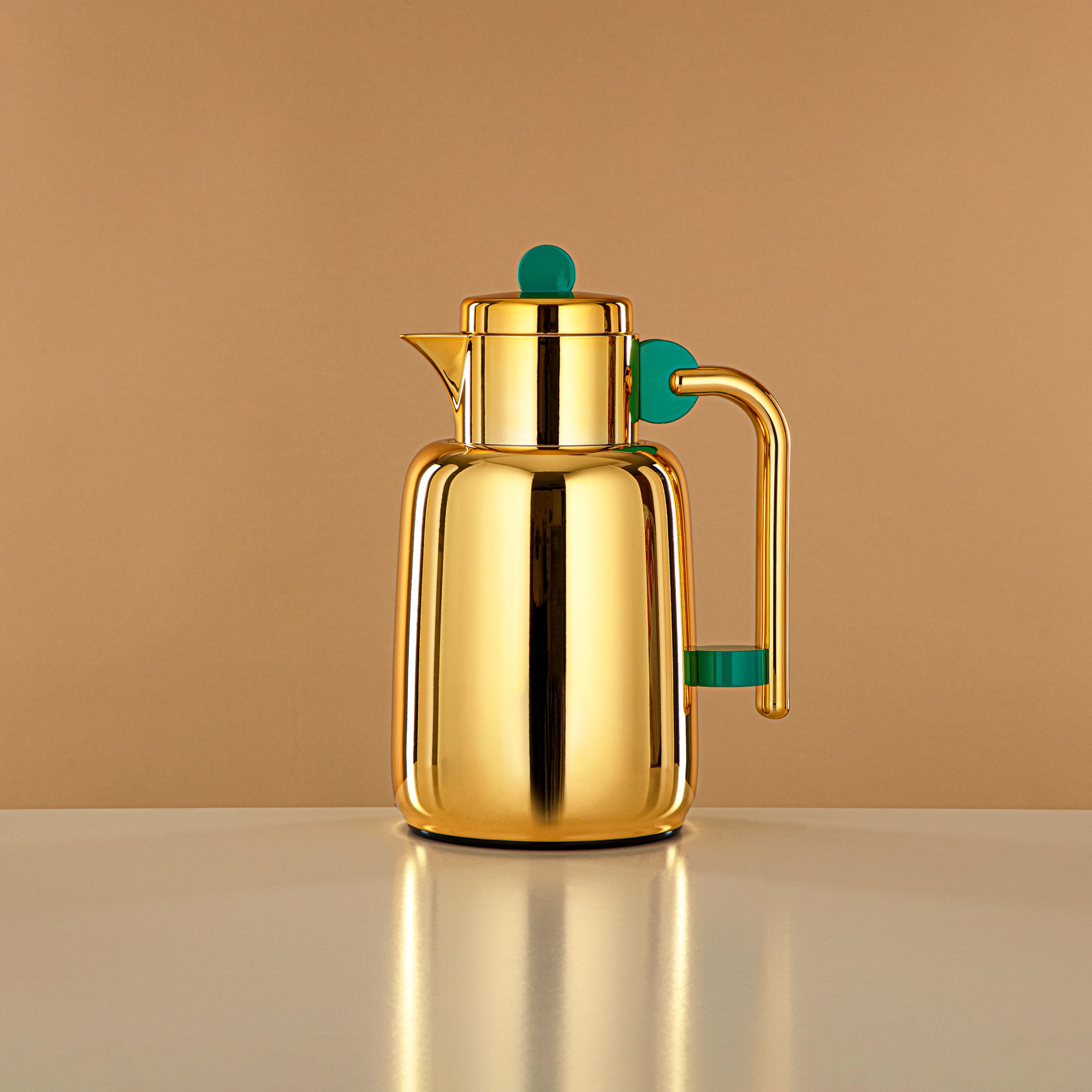 Almarjan Vacuum Flask Set - 0.7L + 1L, Gold & Tiffany Green (FG808-070/100 TF/G) - For Serving Tea & Coffee