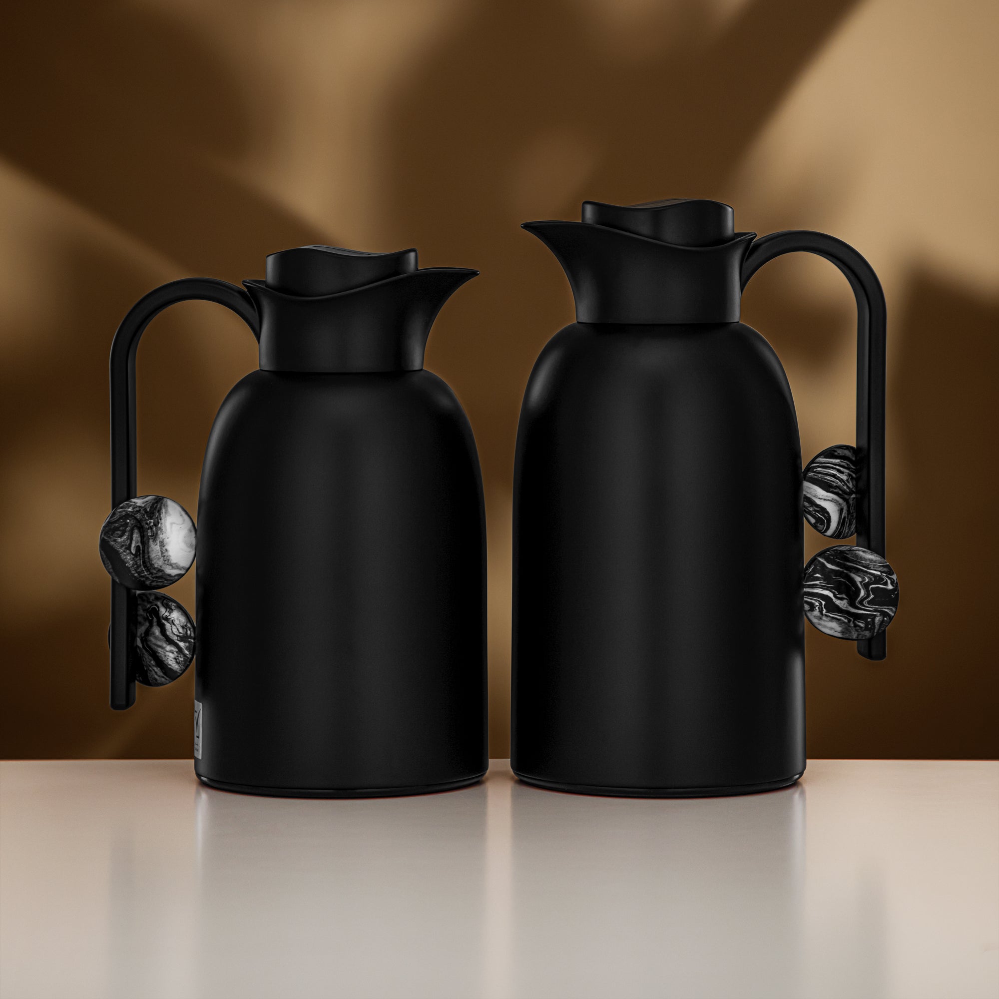 Almarjan Vacuum Flask Set 0.7L + 1L Matt Black & Marble