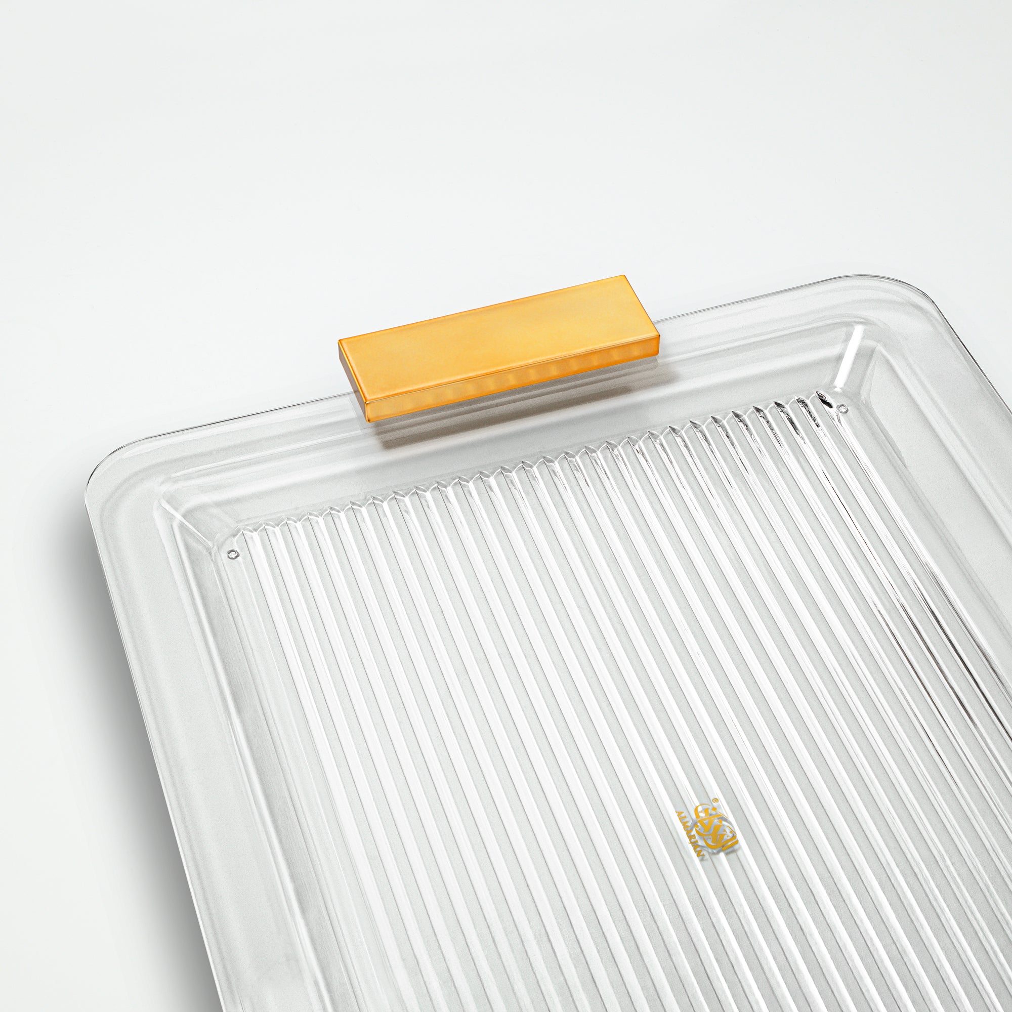 صينية المرجان الأكريليك ٥٠ سم شفافة بمقابض ذهبية غير لامعة