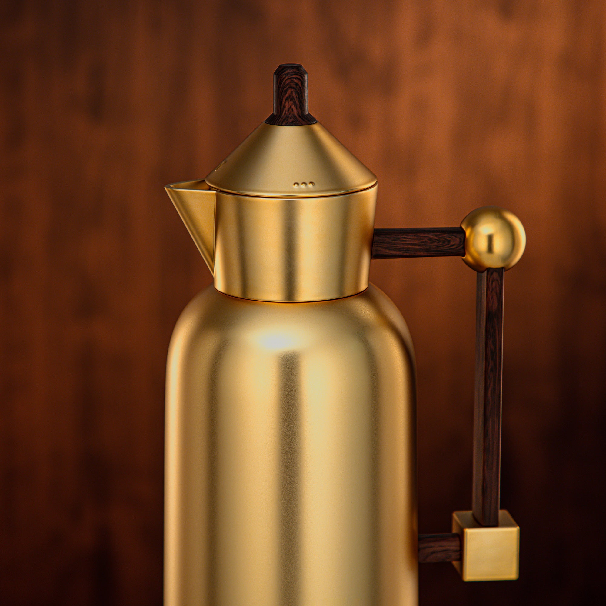 Almarjan Vacuum Flask Set 0.7L + 1L Matt Gold & Dark Wood