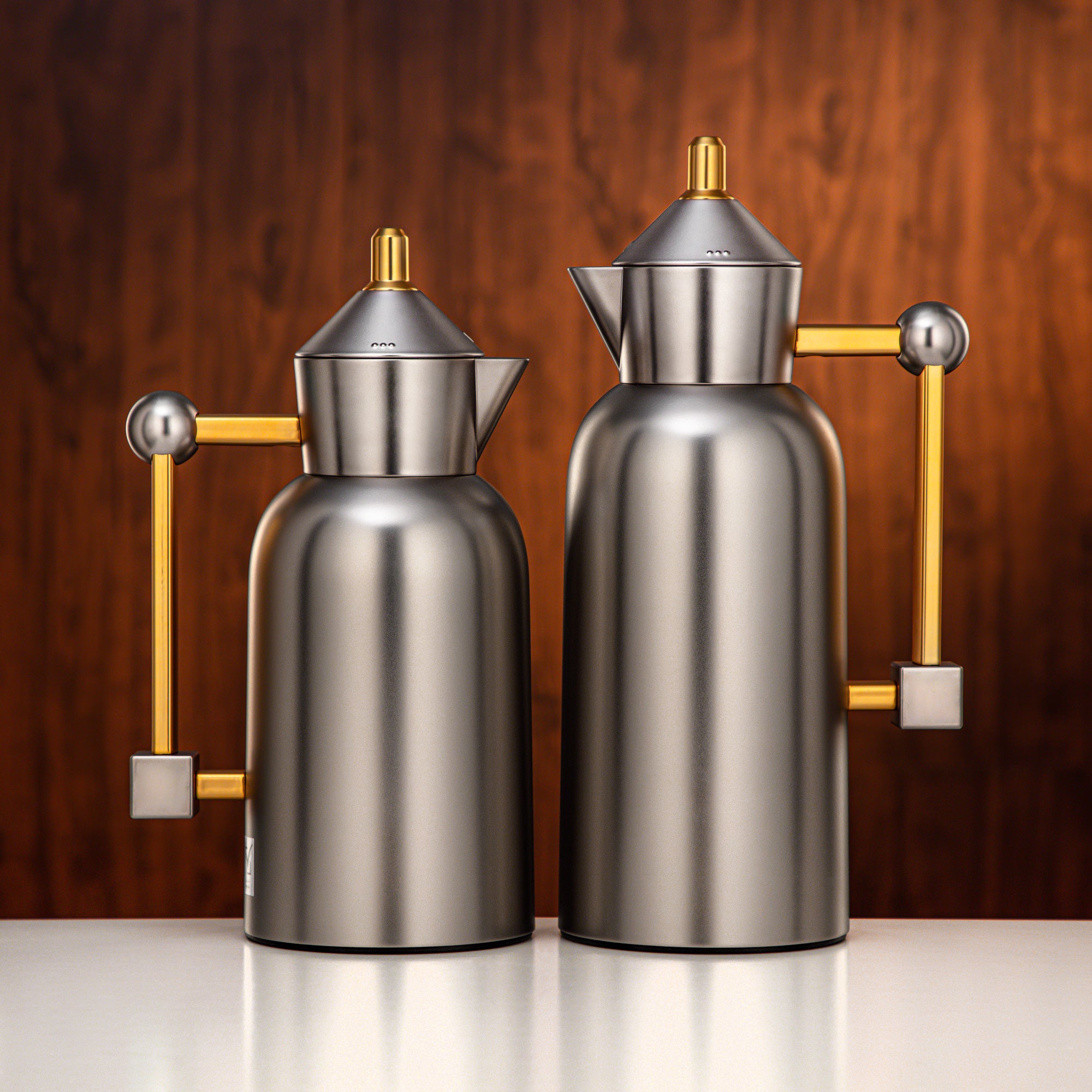 Almarjan Vacuum Flask Set 0.7L + 1L Matt Nickel & Matt Gold