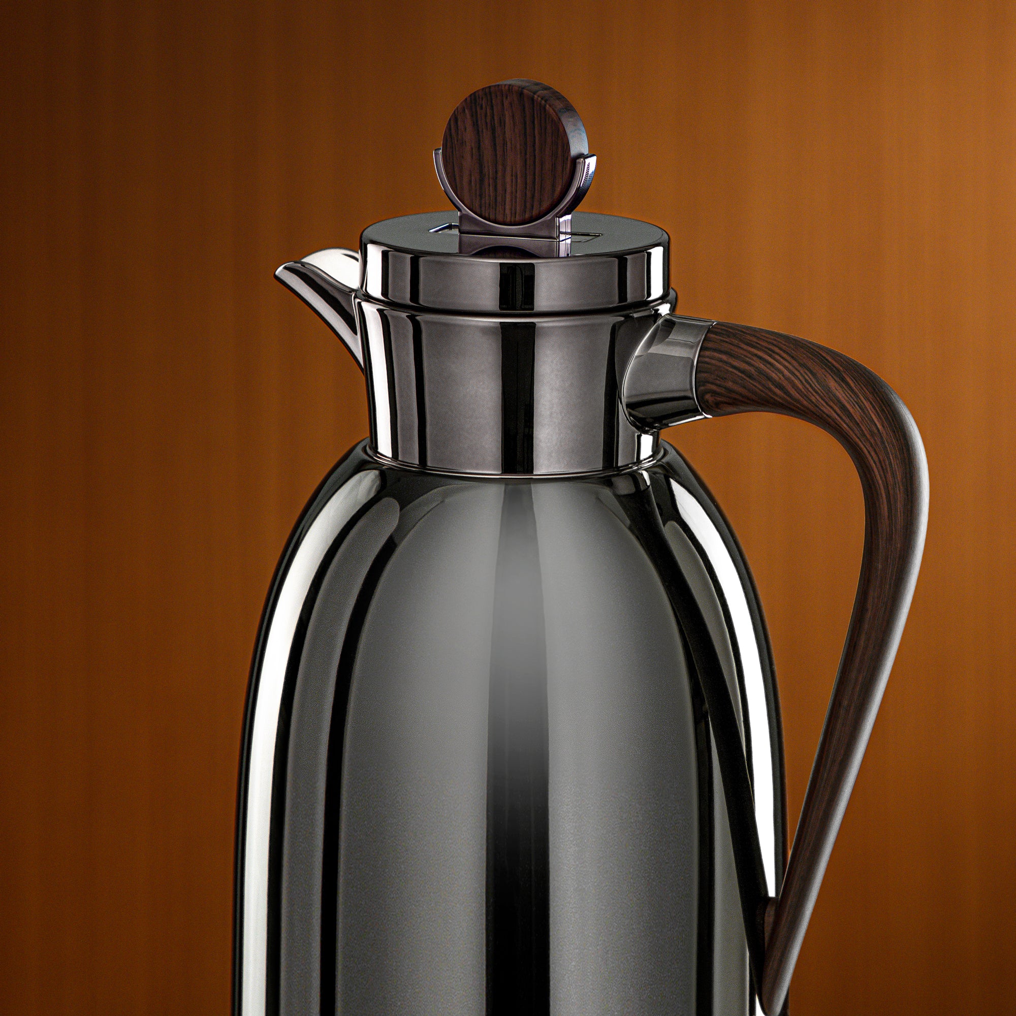 Almarjan Vacuum Flask 1.3L Gun Black & Dark Wood