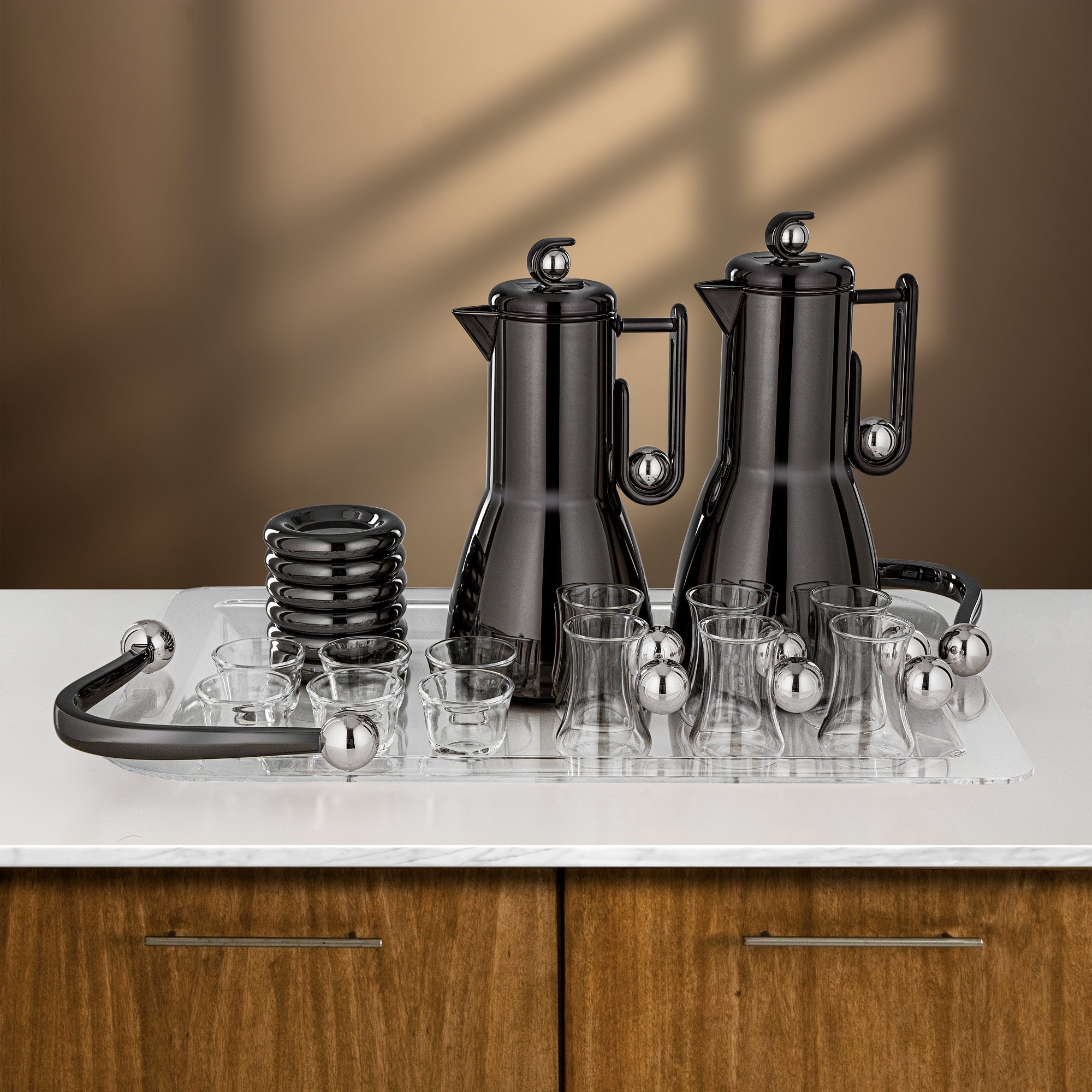 Almarjan Tea & Coffee Set 21 Pieces Gun Black & Silver