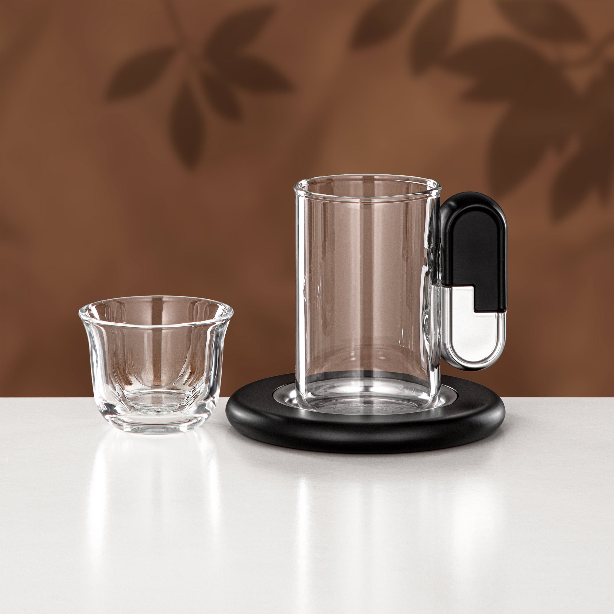 Almarjan 18 Pieces Tea & Coffee Set, Matt Nickel & Black