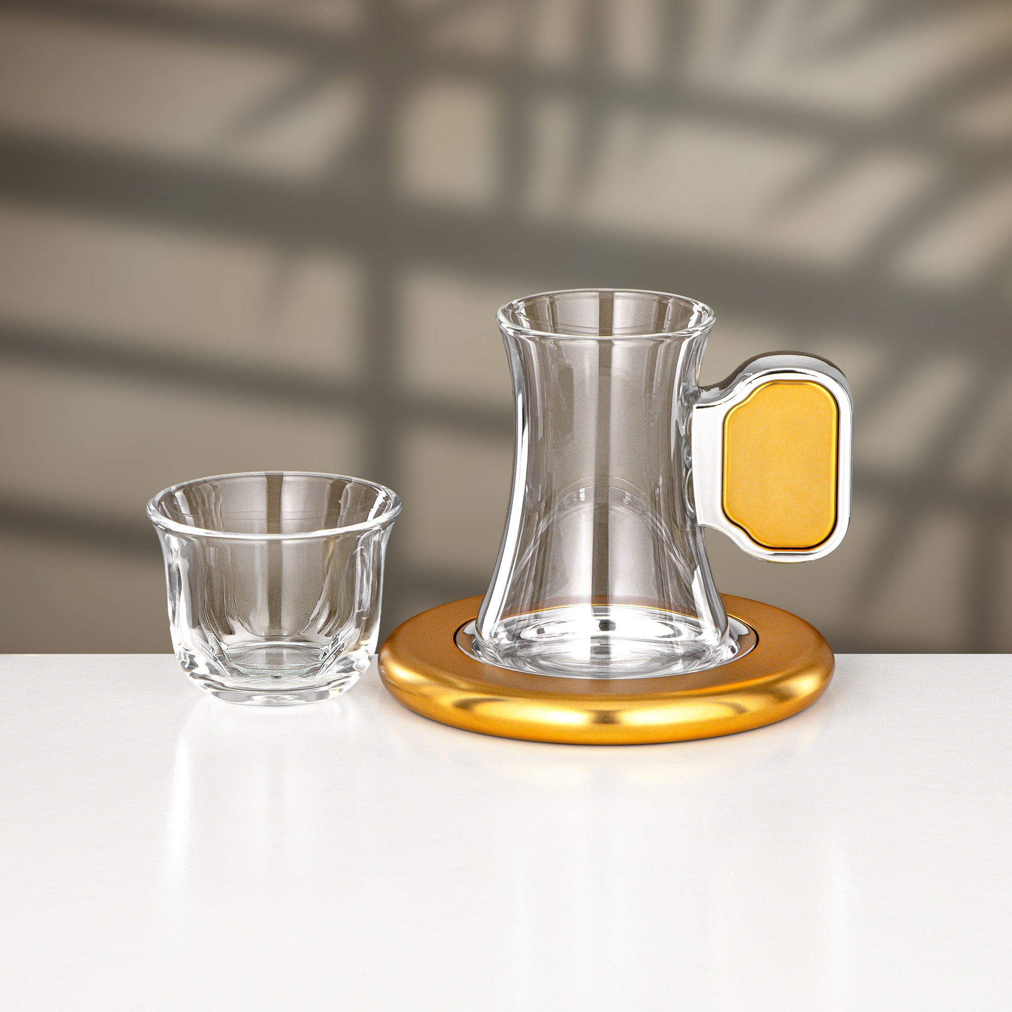 Almarjan 18 Pieces Tea & Cawa Cup Set, Silver & Matt Gold