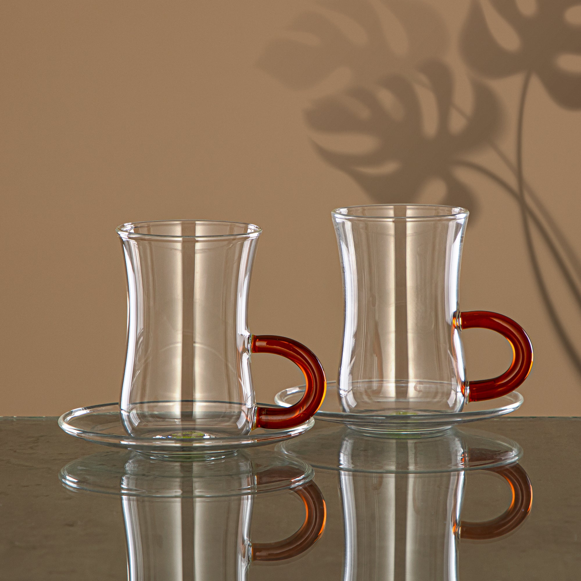 Almarjan Tea Set 6 Pieces, Borosilicate Glass, Clear & Amber (GLS0010115) - Afternoon Tea