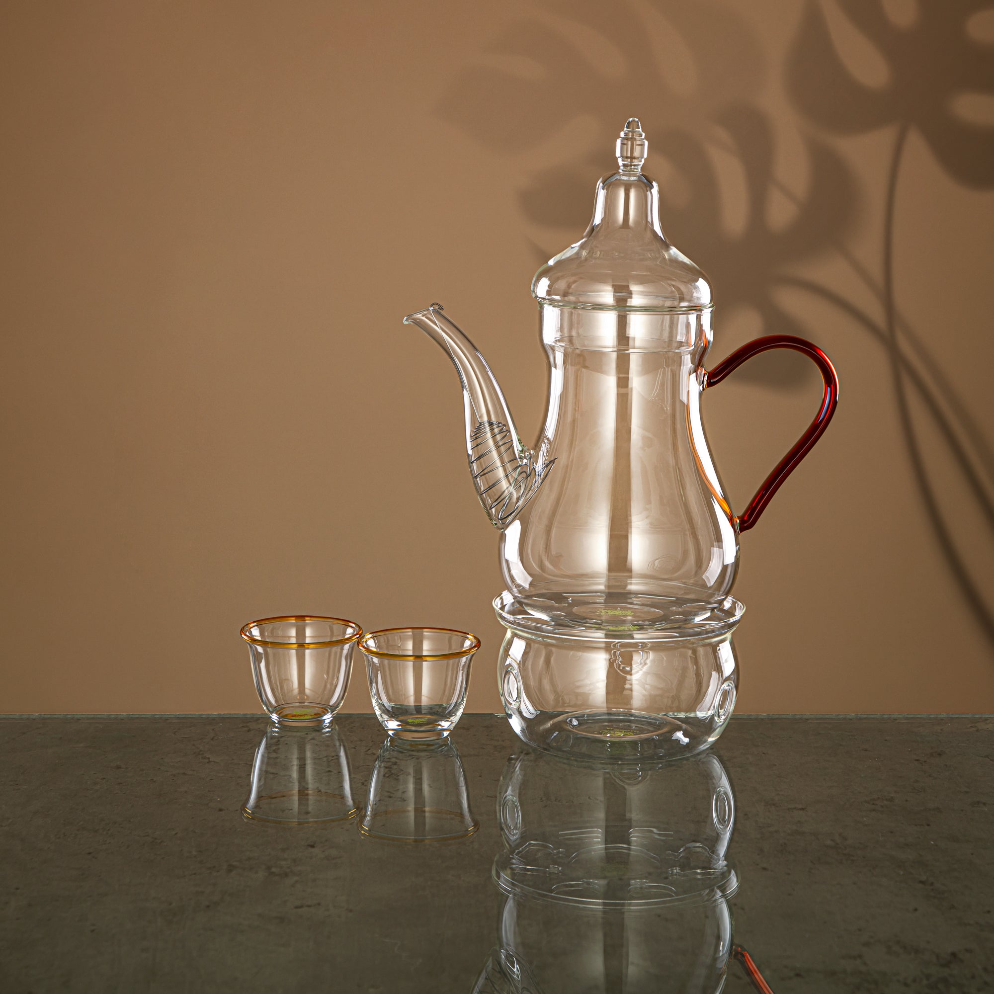 Almarjan Coffee Set 8 Pieces, Borosilicate Glass, Clear & Amber (GLS0010130) - Elegant Serveware