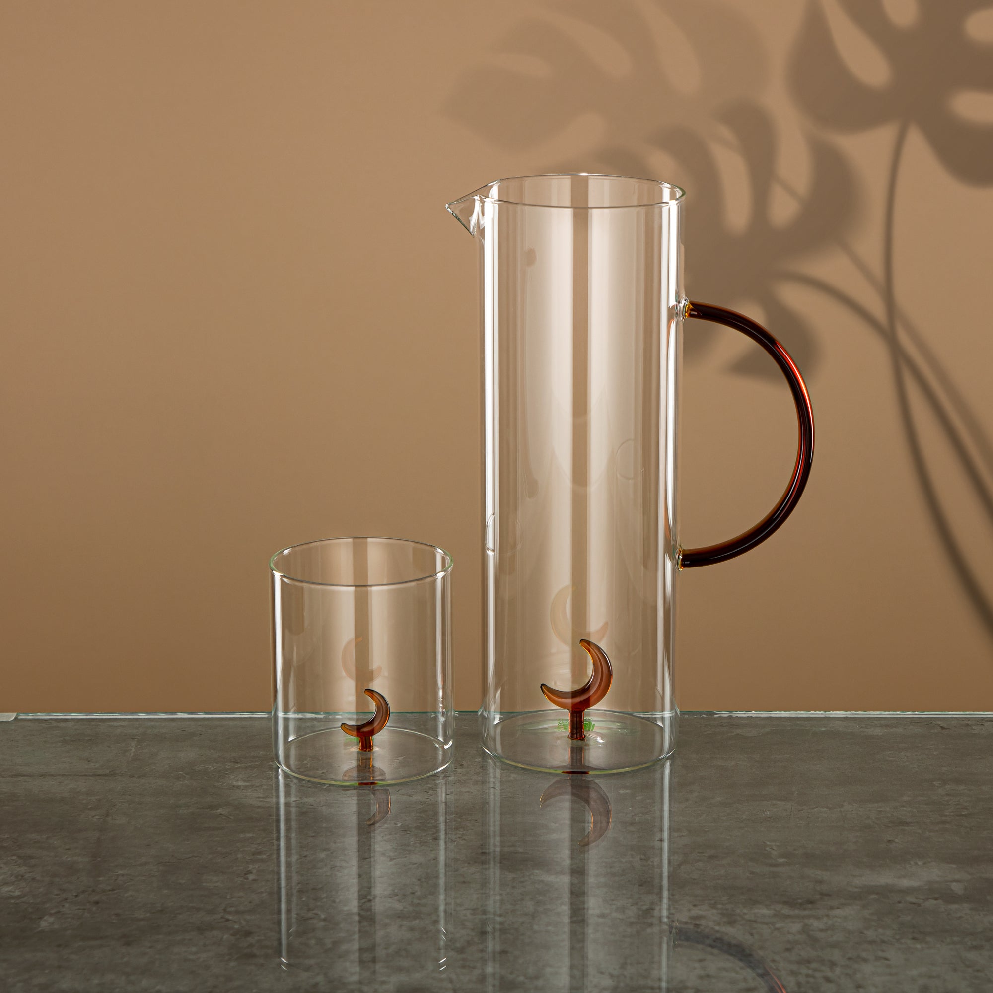 طقم ماء المجران 5 قطع، زجاج بوروسيليكات، شفاف وعنبر (GLS0010177) - مجموعة شروق القمر