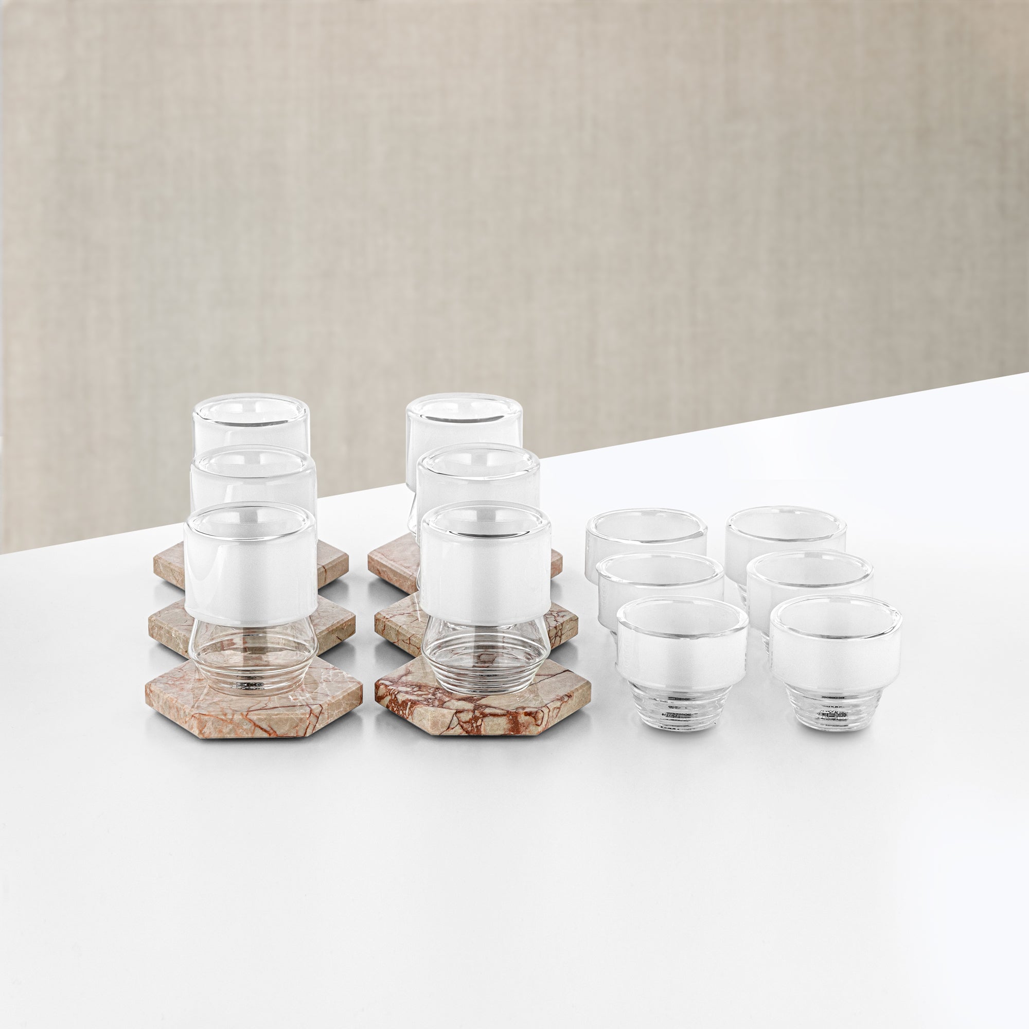 Almarjan Tea & Coffee Glass Set 18 Pieces Clear with Marble Saucers