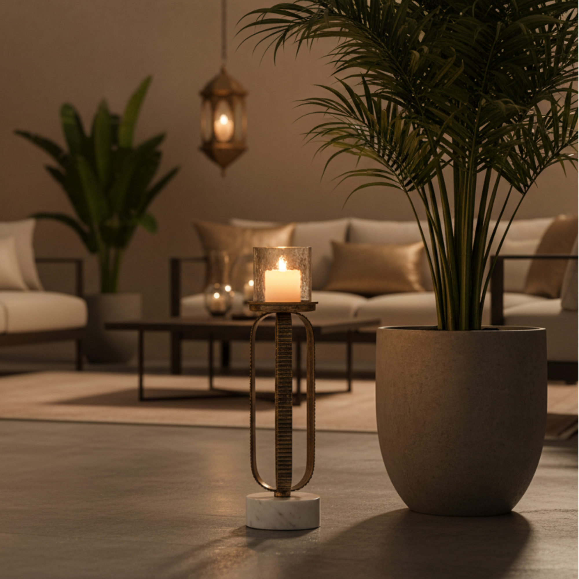 حامل شموع المرجان العمودي 39 سم بلون الشمبانيا الذهبي