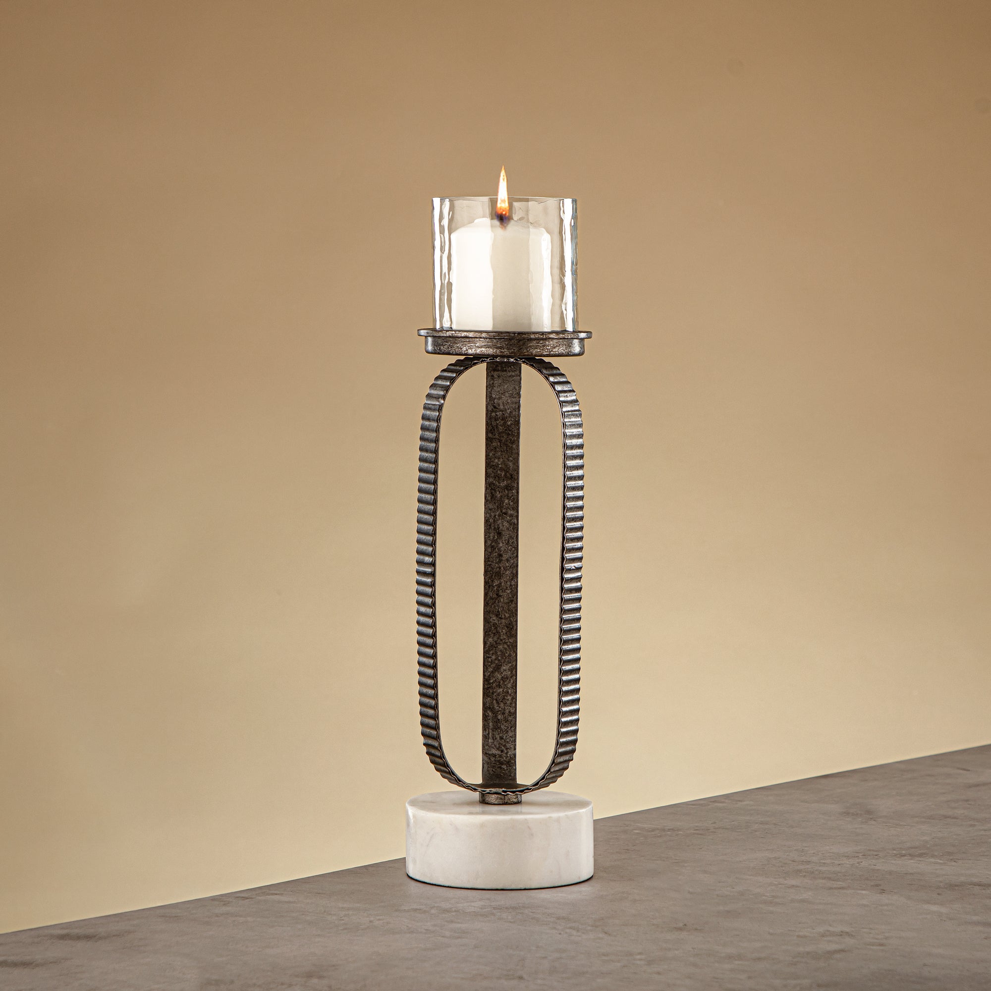 Almarjan Pillar Candle Holder 39cm Rustic Silver