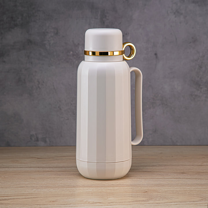 Almarjan 1 Liter Vacuum Flask Ivory & Gold - GT101 MIVG