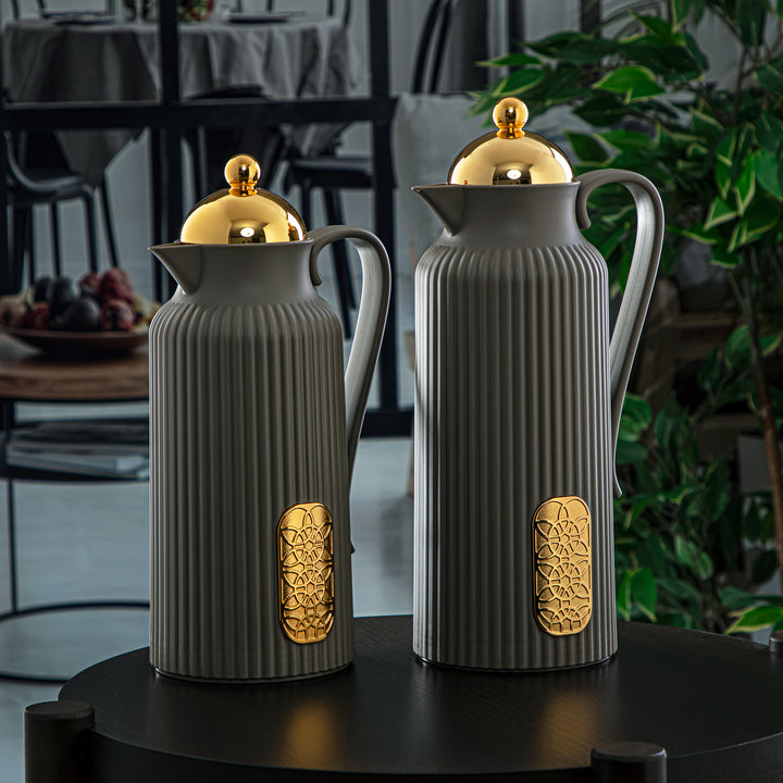 Almarjan 2 Pieces Vacuum Flask Set Dark Grey & Gold - GT105-070/100 MU/G