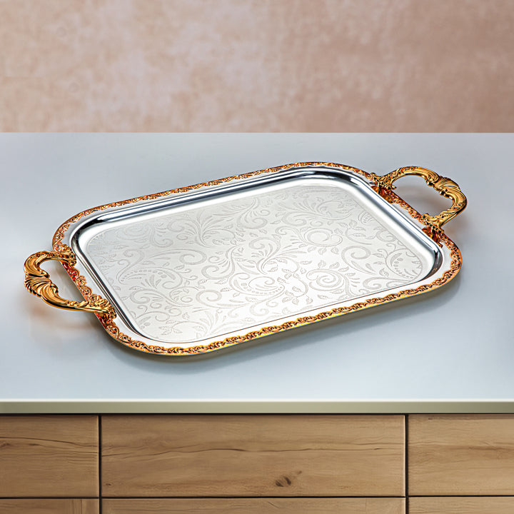 Almarjan 3 Pieces Serving Tray Set Silver & Gold - HT2305005