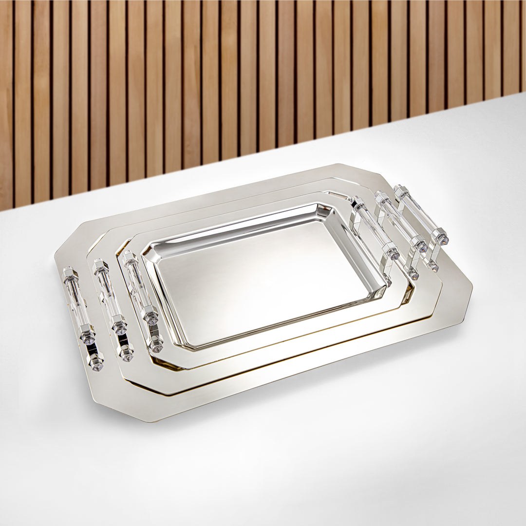 Almarjan 3 Pieces Serving Tray Set Silver - HT2308004