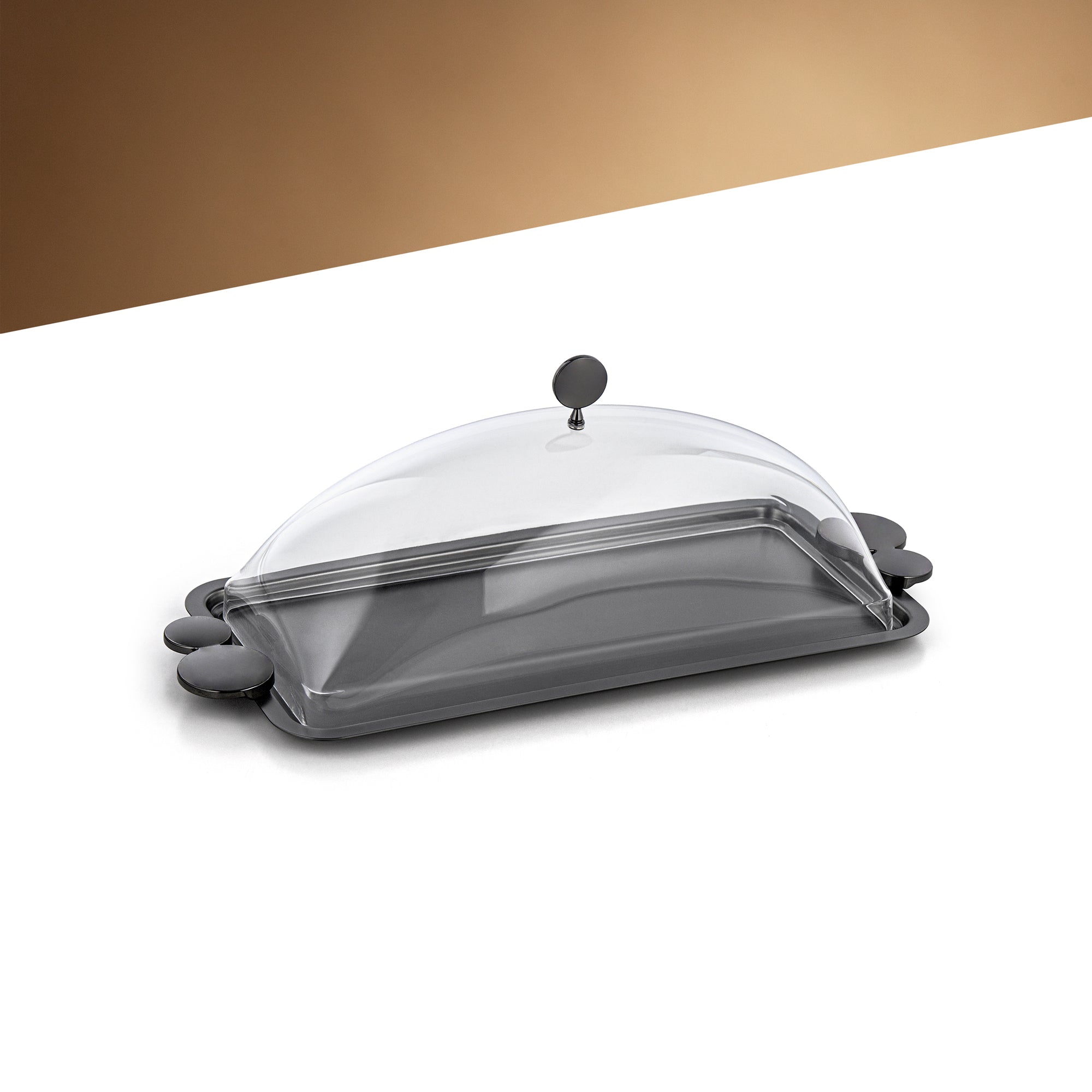 Almarjan 35 CM Serving Tray With Acrylic Cover Matte Black - HT2506040