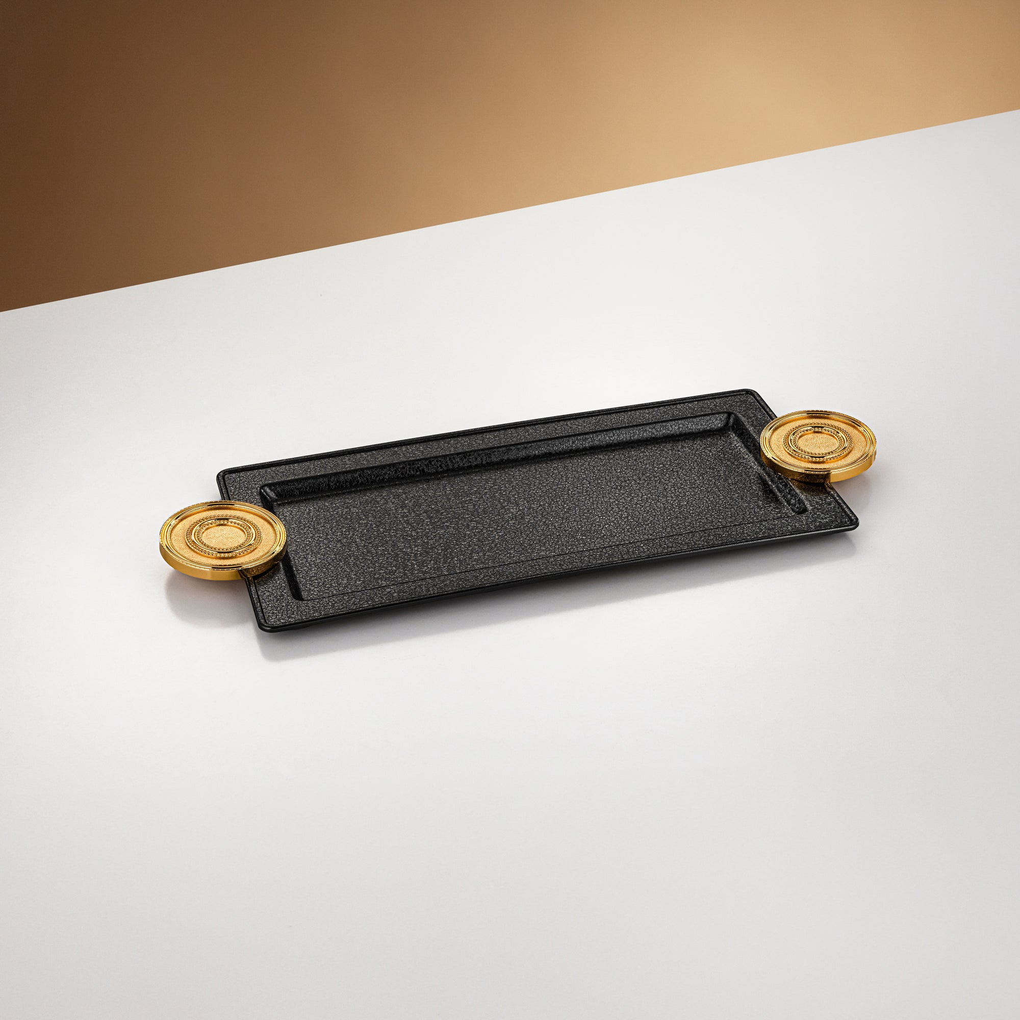 Almarjan Serving Tray 50 cm Black & Gold Crackle