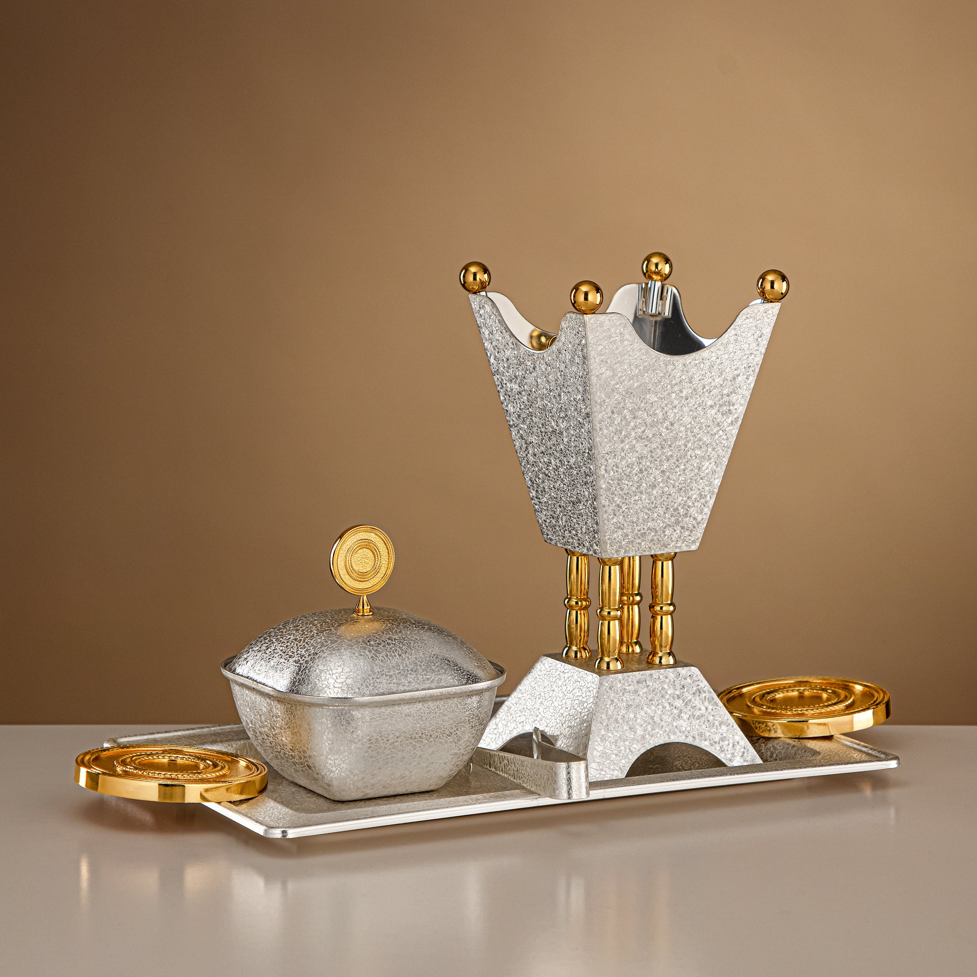 Almarjan Incense Burner Set 3-Piece Silver & Gold