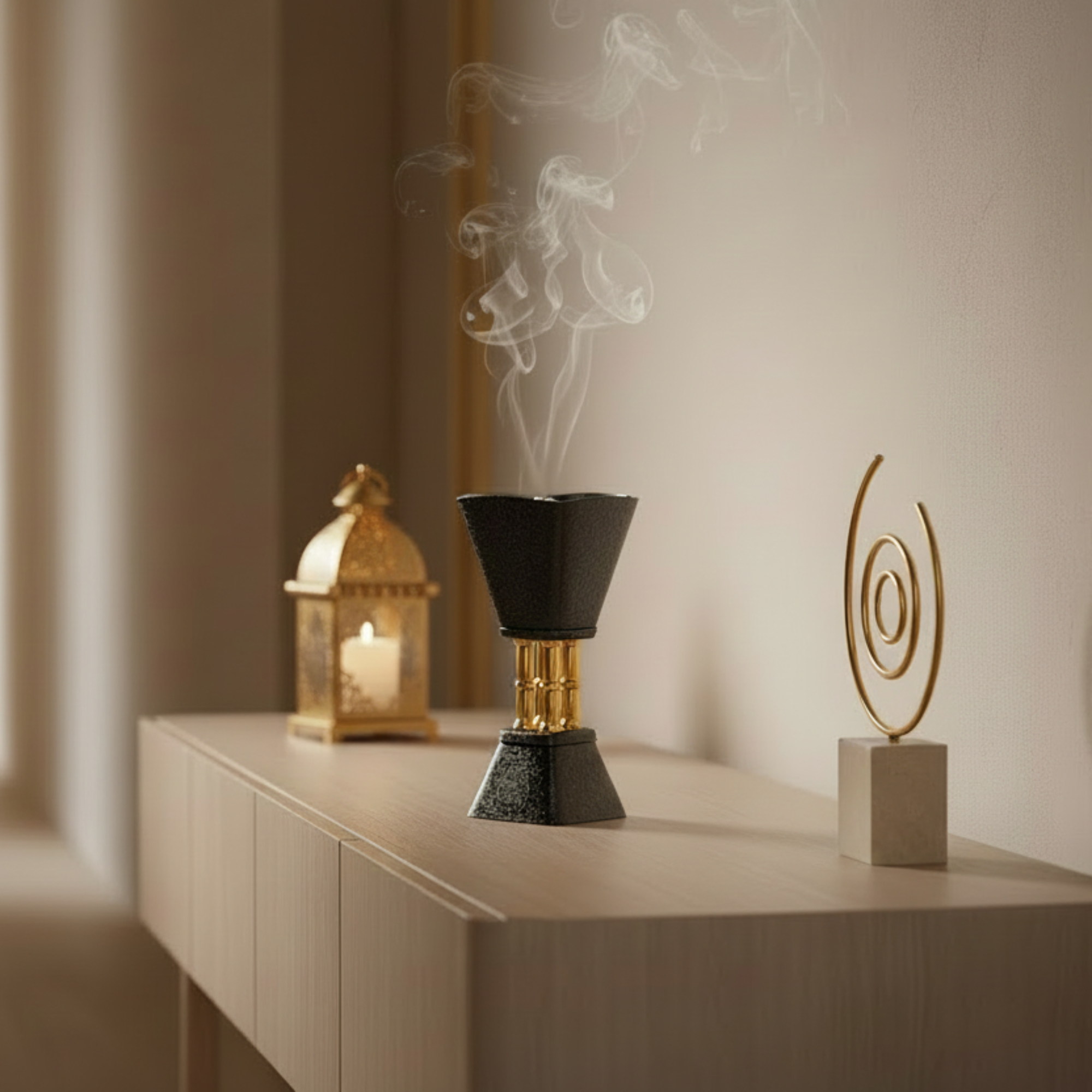 مبخرة المرجان باللونين الأسود والذهبي 18 سم