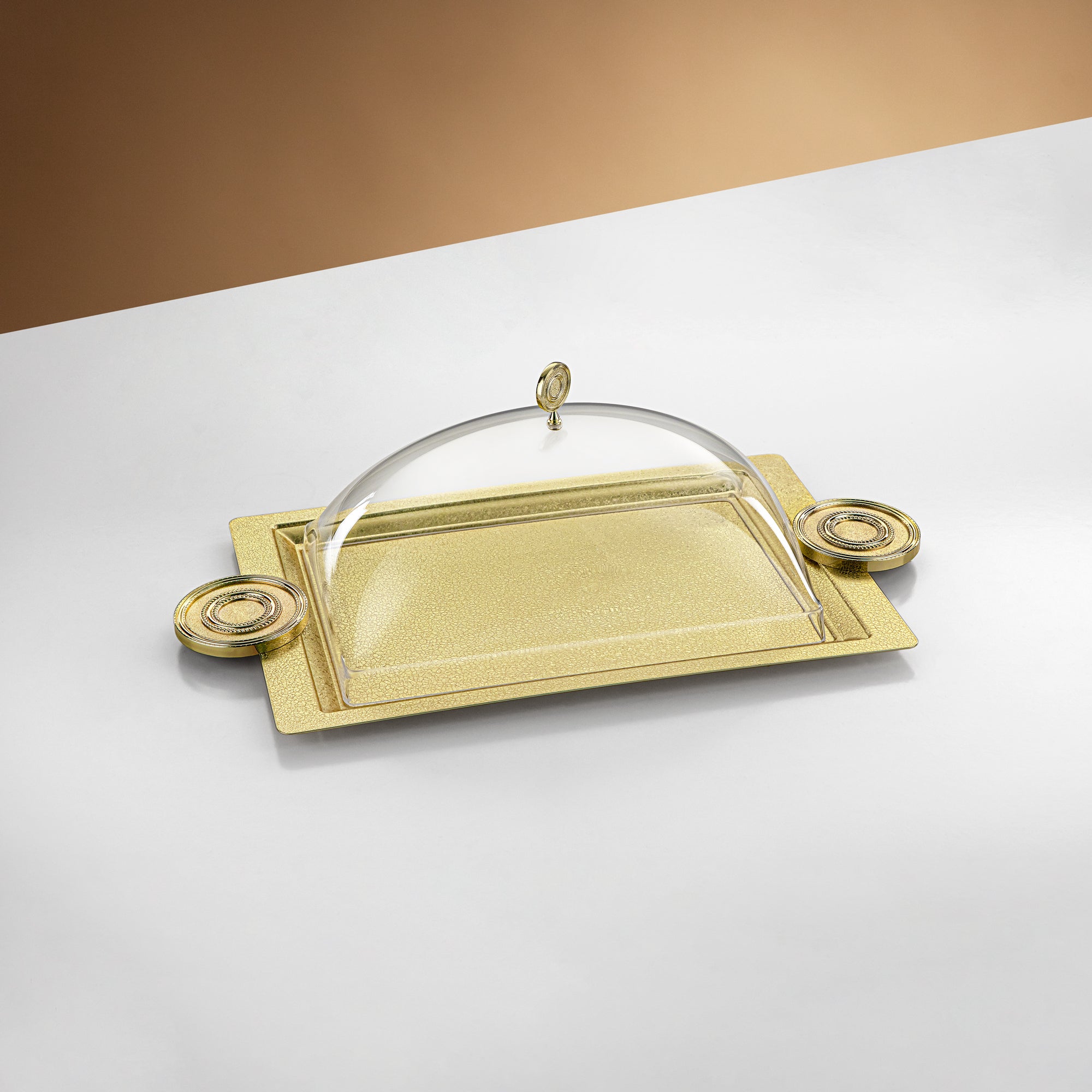 Almarjan Serving Tray with Cover 49 cm Brass Crackle