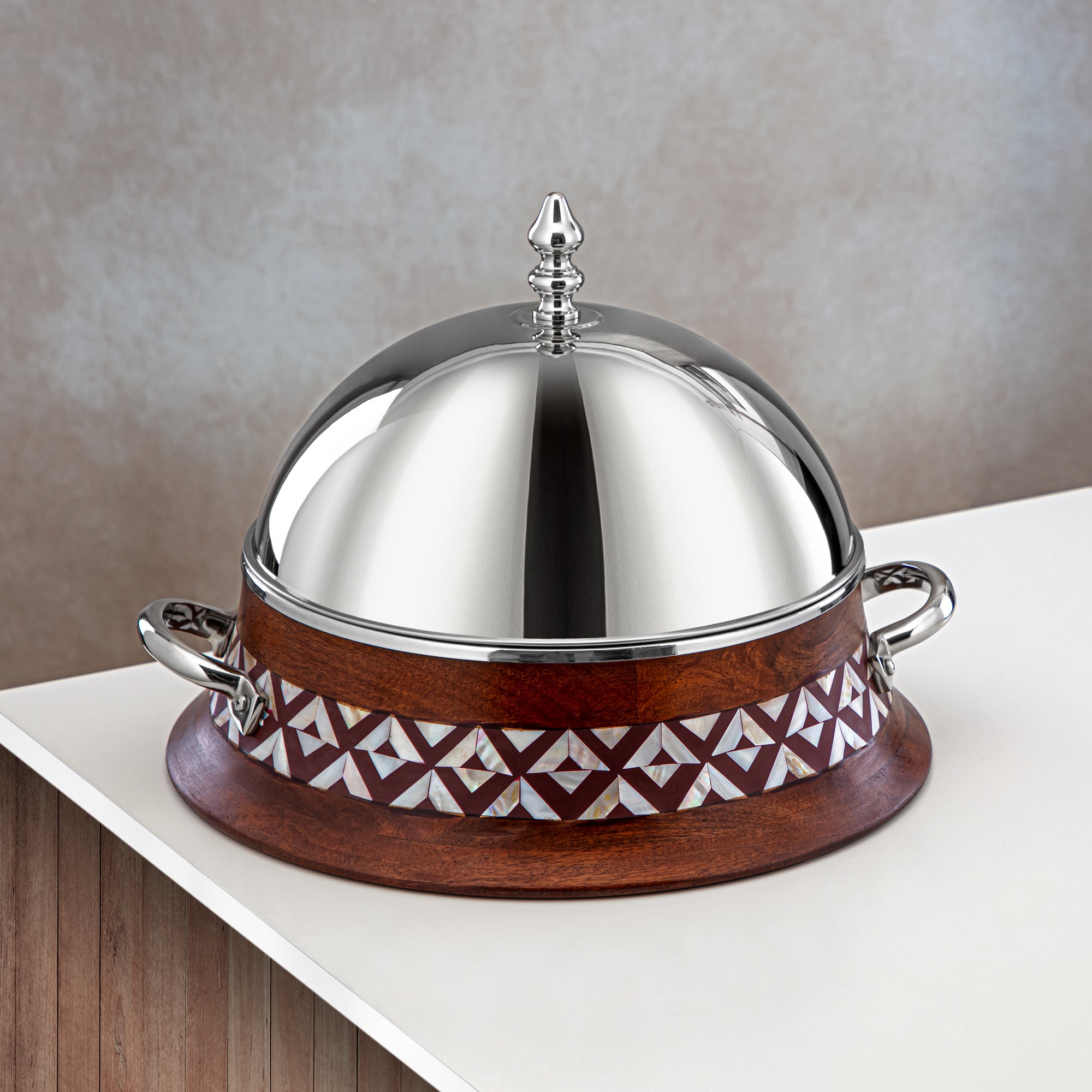 Almarjan 28 CM Brass Hot Pot Wood & Silver - MD-0429 B