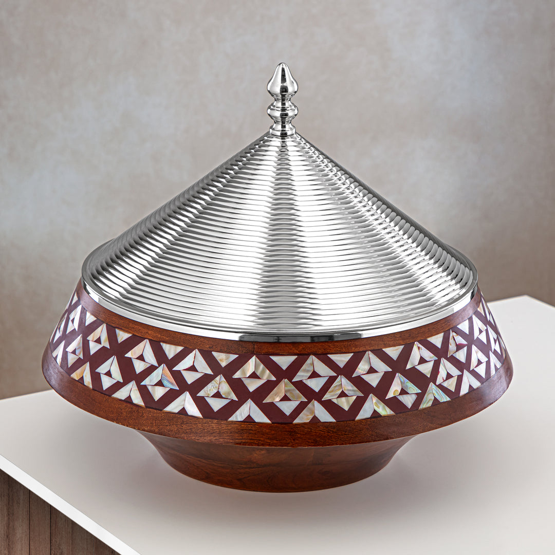 Almarjan 32 CM Brass Hot Pot Wood & Silver - MD-0431 A