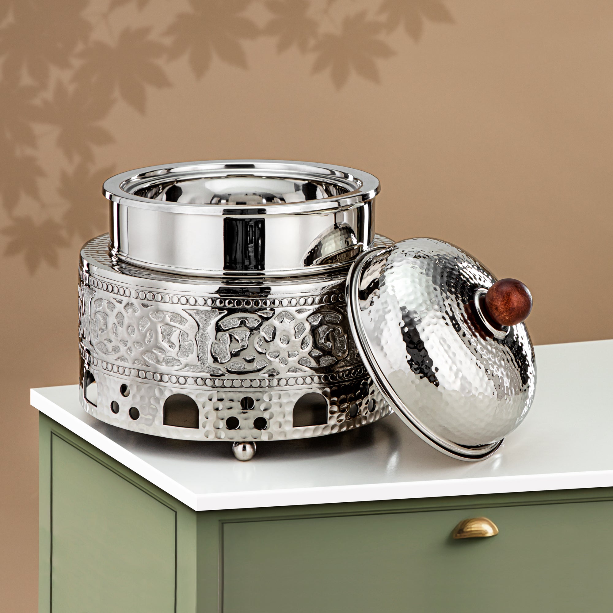 Almarjan Chafing Dish Stainless Steel, 26CM (1.25 Liters), Silver (MD-3043) - Stylish Serveware