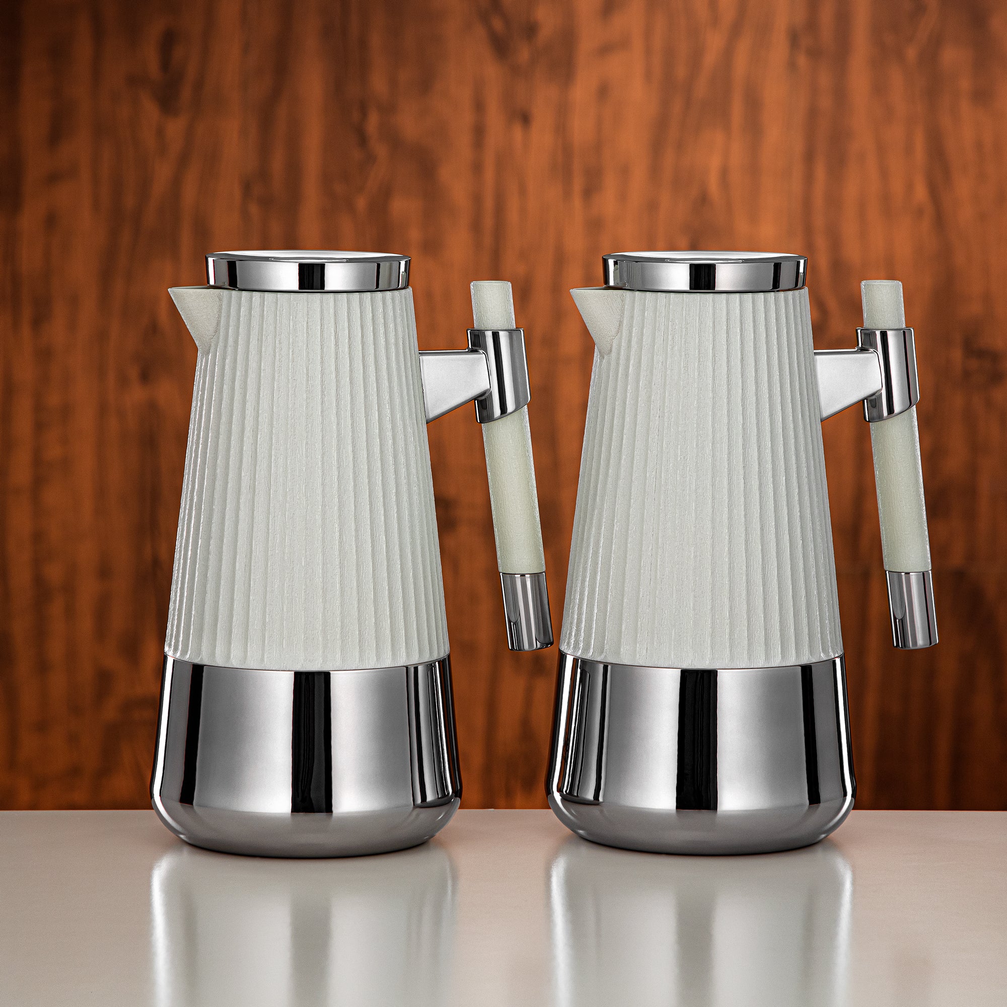 Almarjan Vacuum Flask Set 1L + 1L Pearl White & Silver