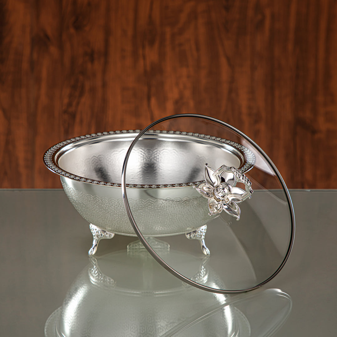 Almarjan Date Bowl 23CM (RBG4432L-S) - Silver Glass Cover | Ramadan & Eid