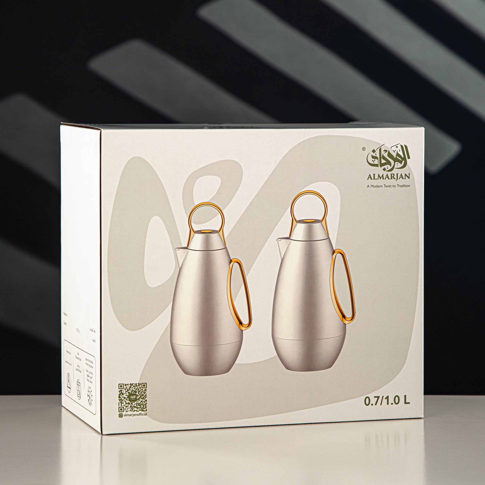 Almarjan Vacuum Flask Set ABS, White & Forest Green 1L + 1L (PBA-RWN) - For Modern Families