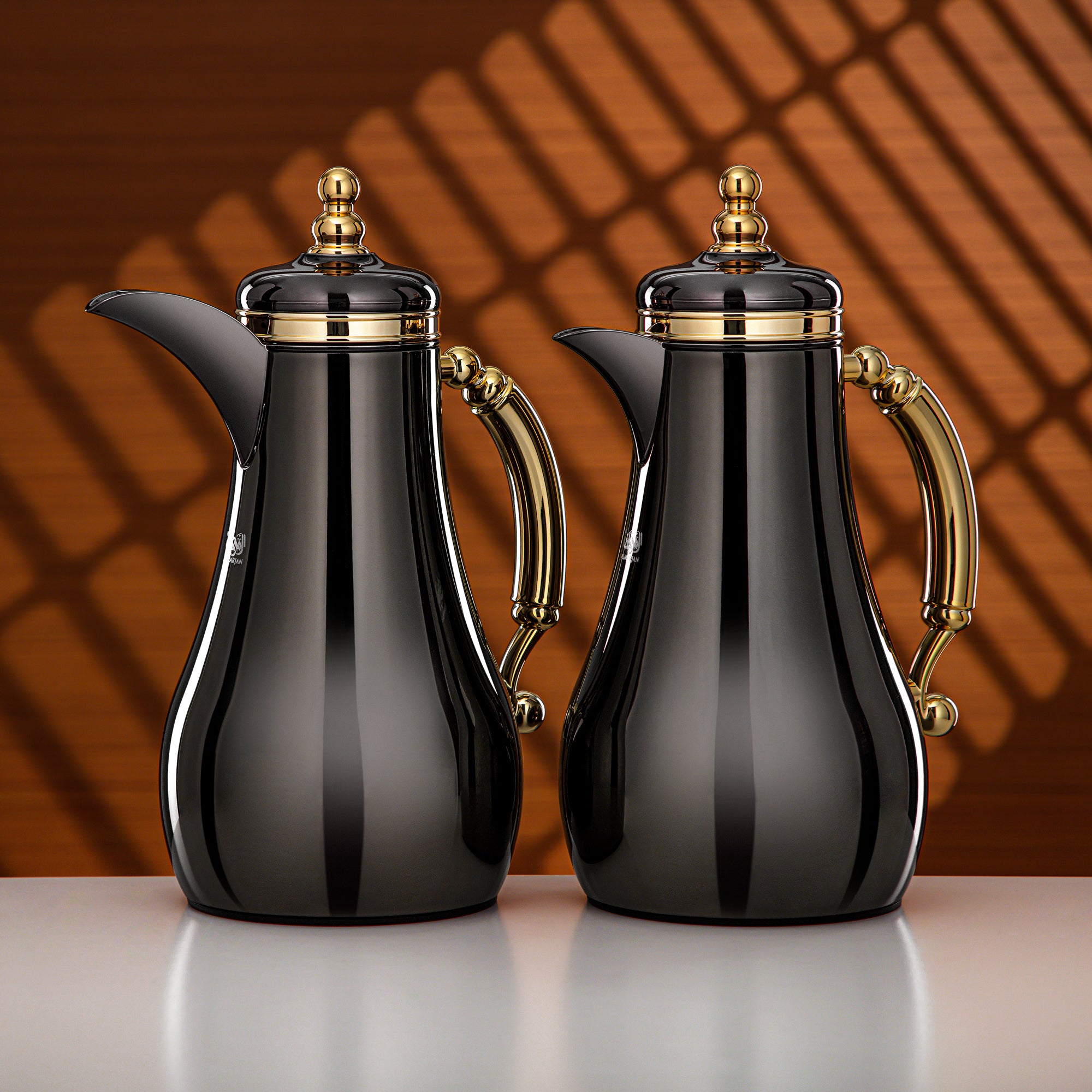 Almarjan Vacuum Flask Set 1L + 1L Black Nickel & Gold