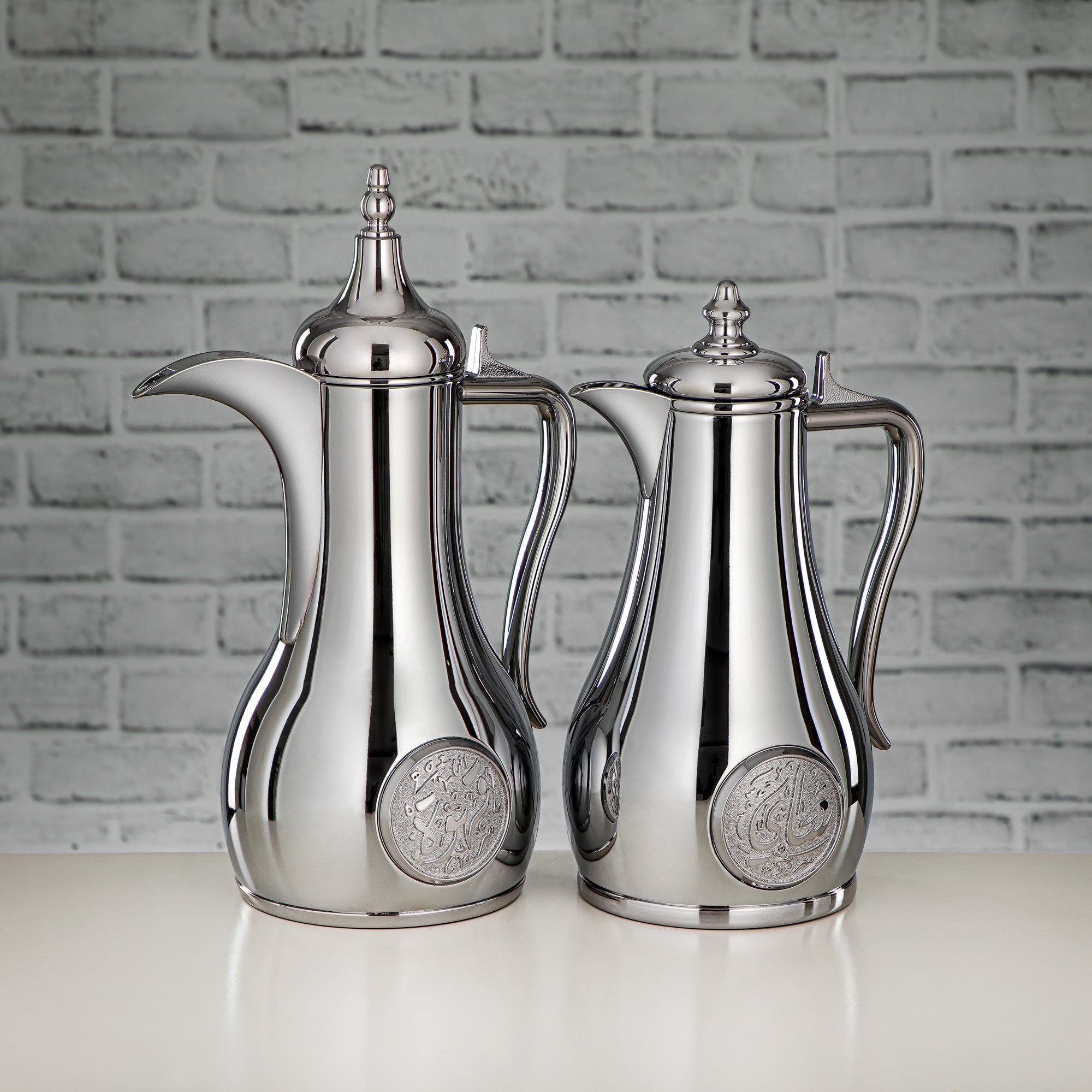 Almarjan Vacuum Flask Set, Push Button - 1L + 1L, Silver (SR-S) - Classic and Elegant