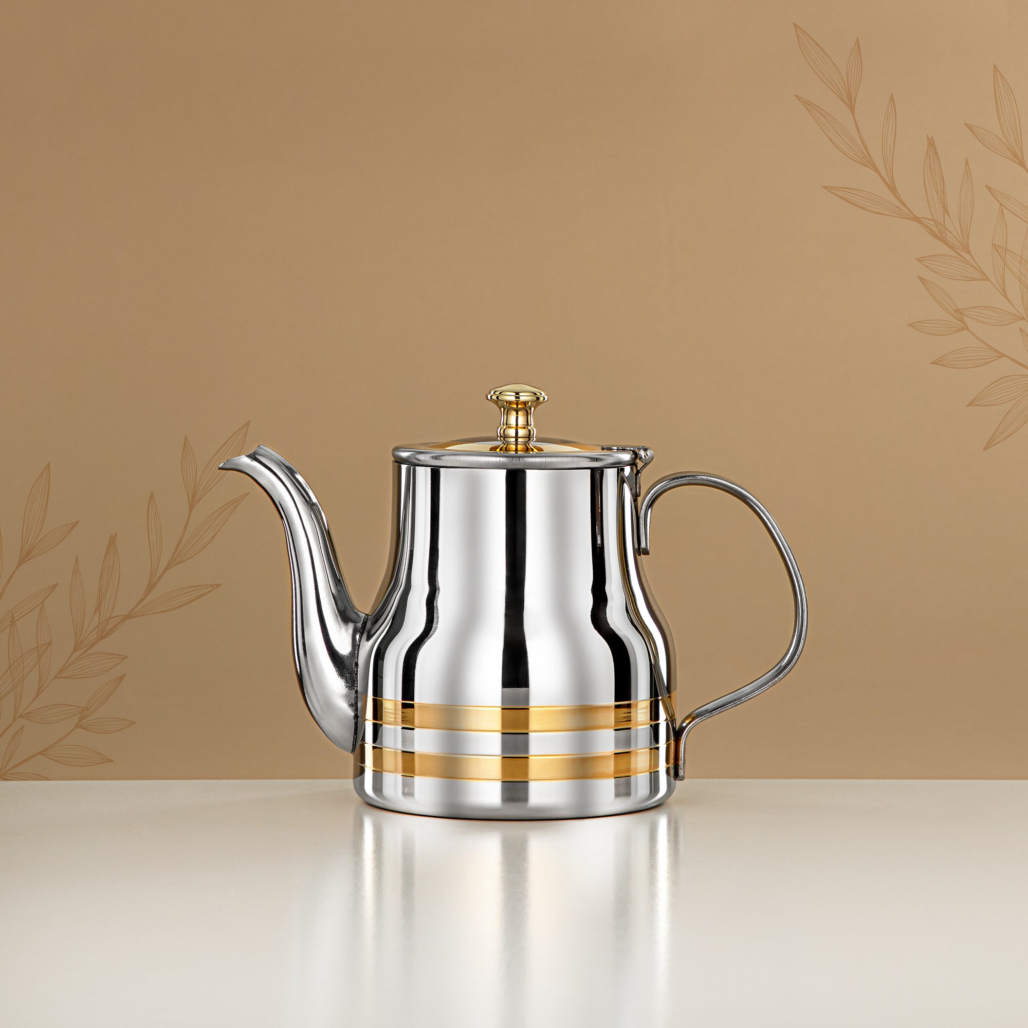 Almarjan Teapot Stainless Steel Silver Gold 0.9L – Elegance