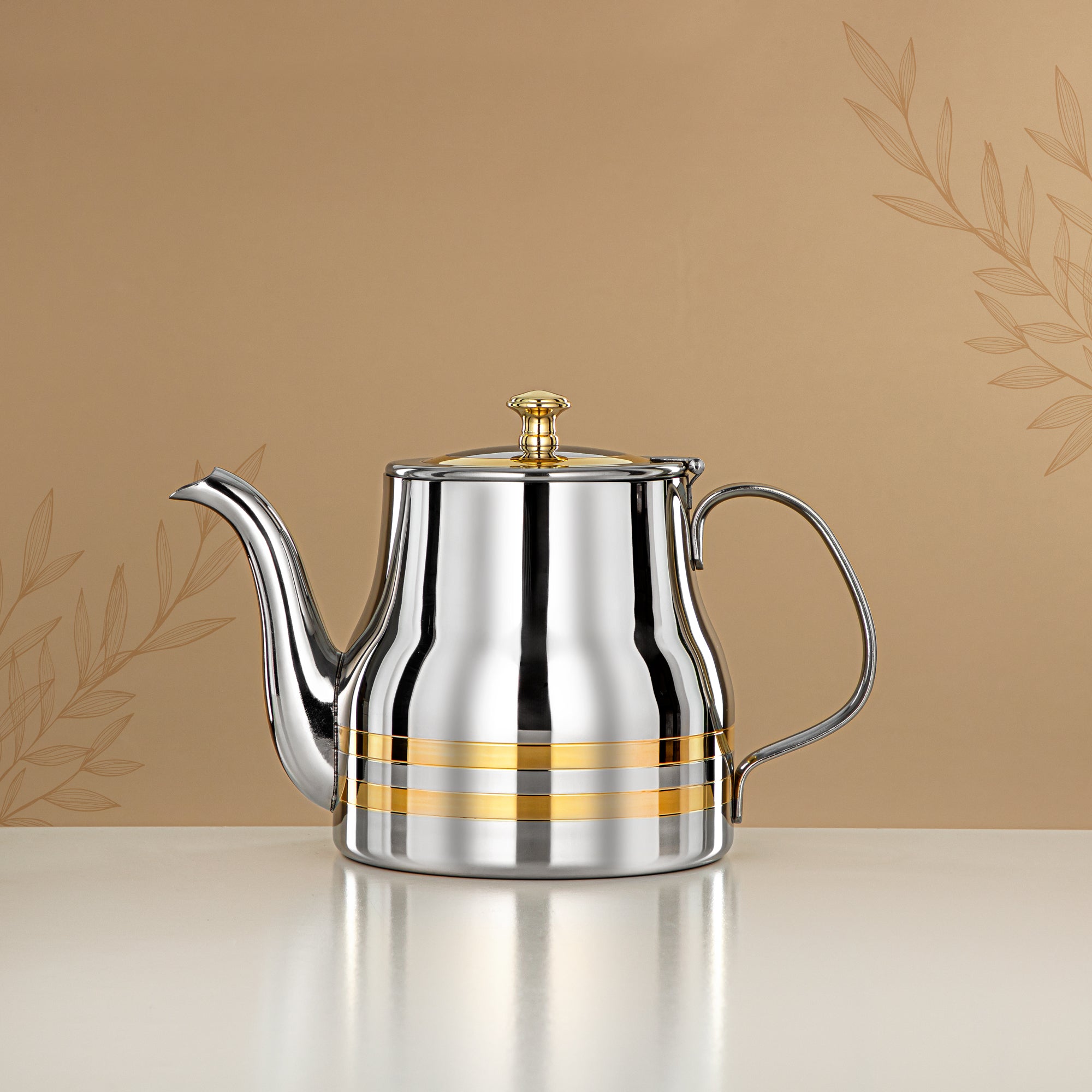 Almarjan Teapot Stainless Steel Silver Gold 1.2L – Elegance